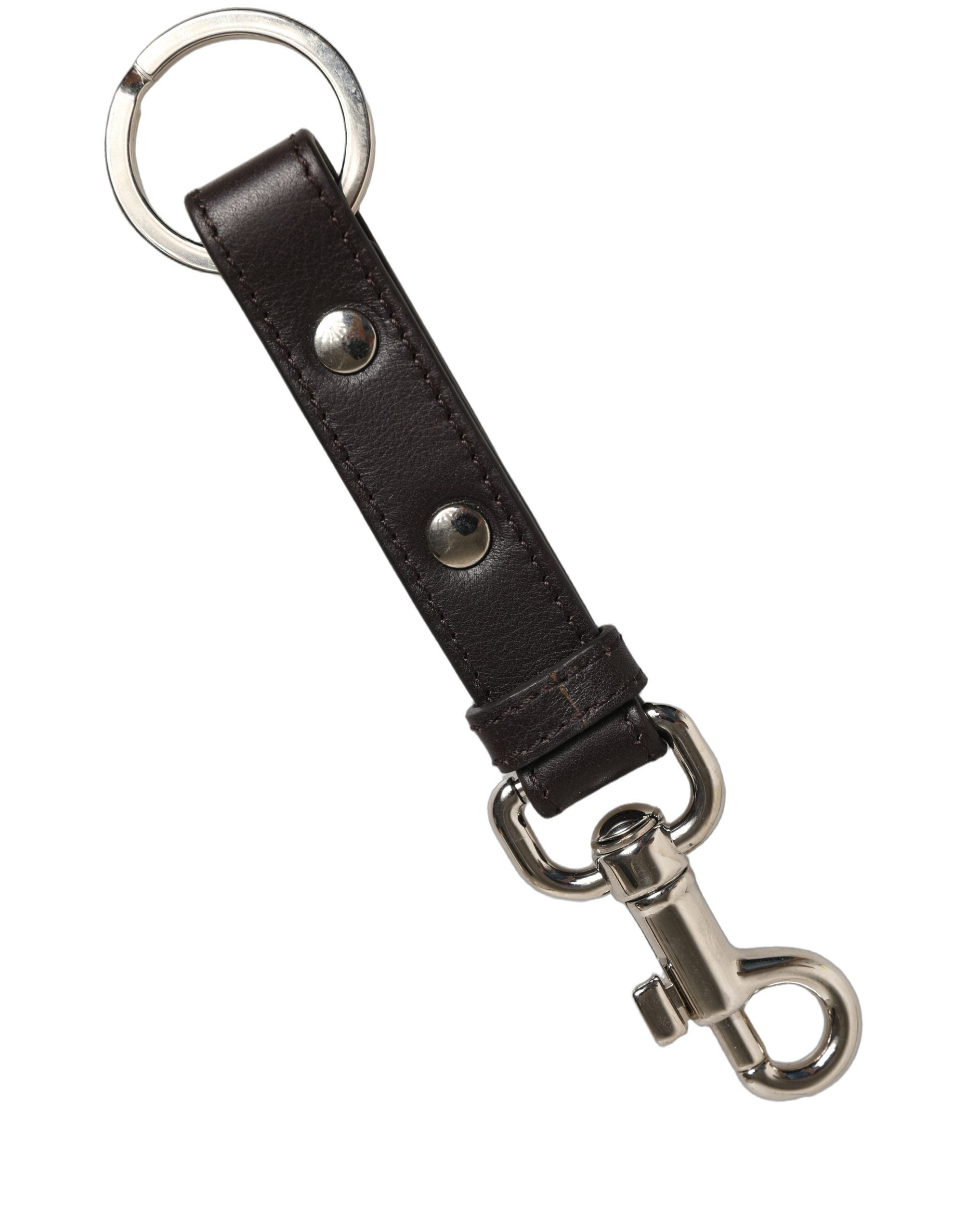 Dolce & Gabbana Schwarzer Schlüsselanhänger aus Leder mit silberner Messing-Hardware