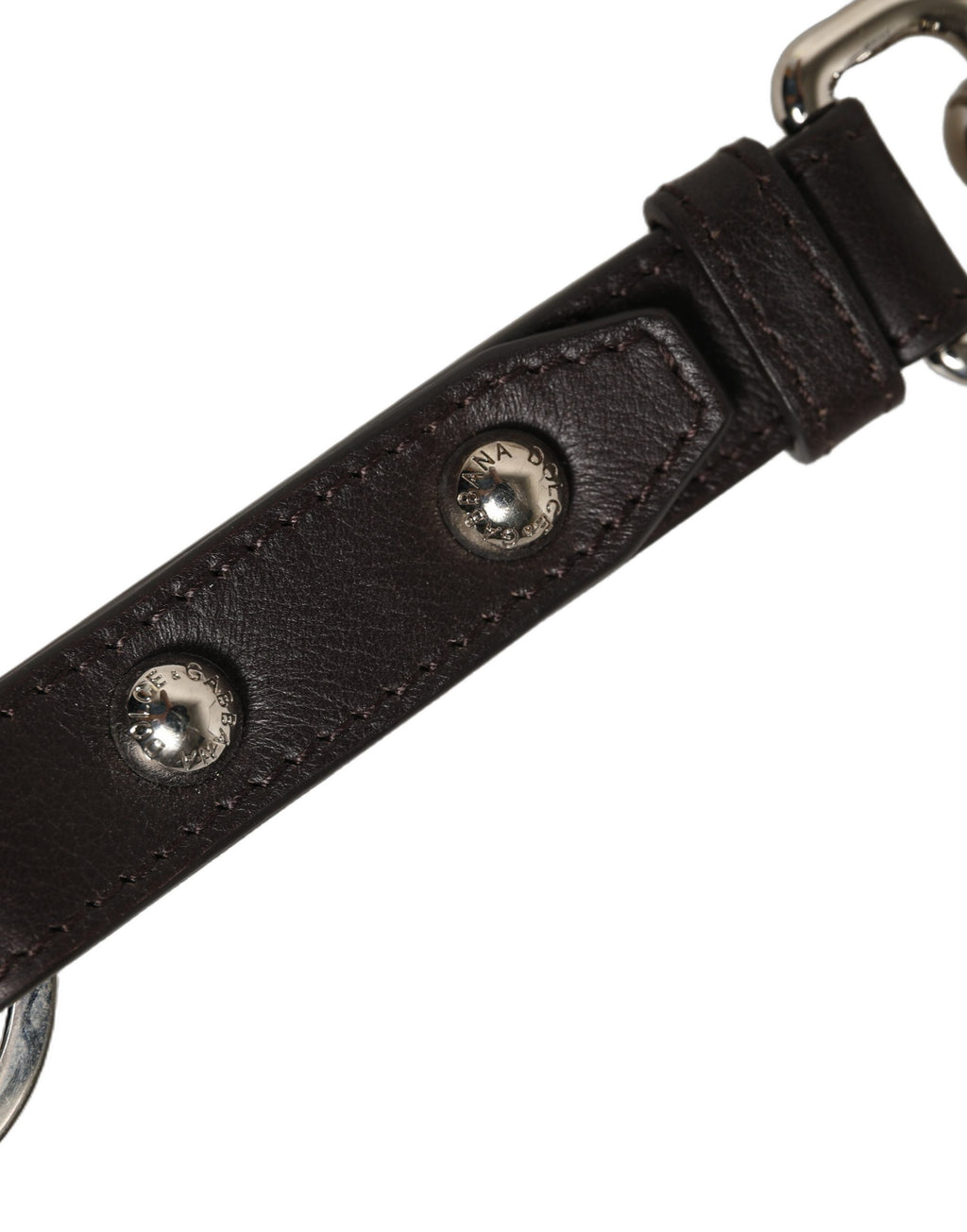 Dolce & Gabbana Schwarzer Schlüsselanhänger aus Leder mit silberner Messing-Hardware