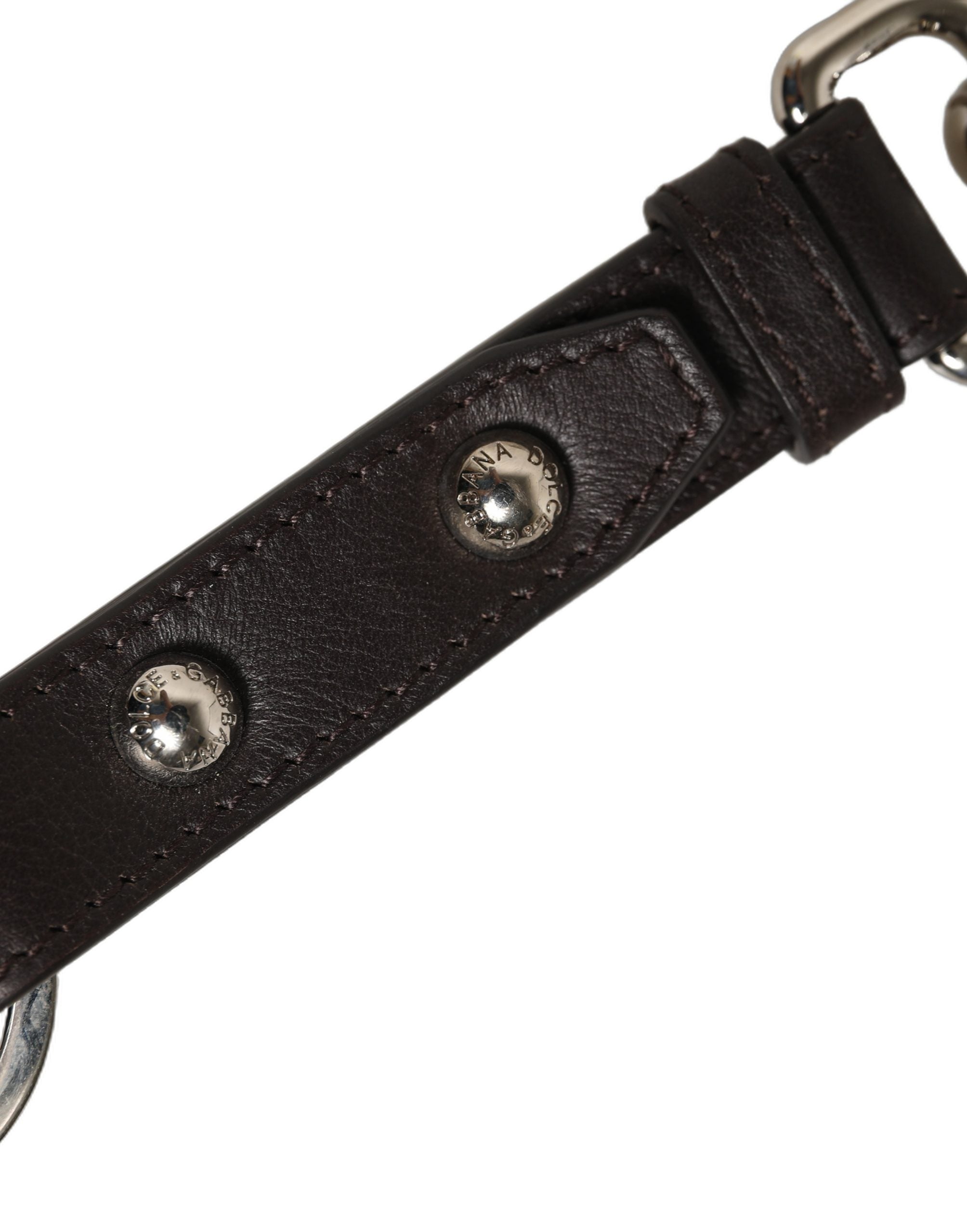 Dolce & Gabbana Schwarzer Schlüsselanhänger aus Leder mit silberner Messing-Hardware