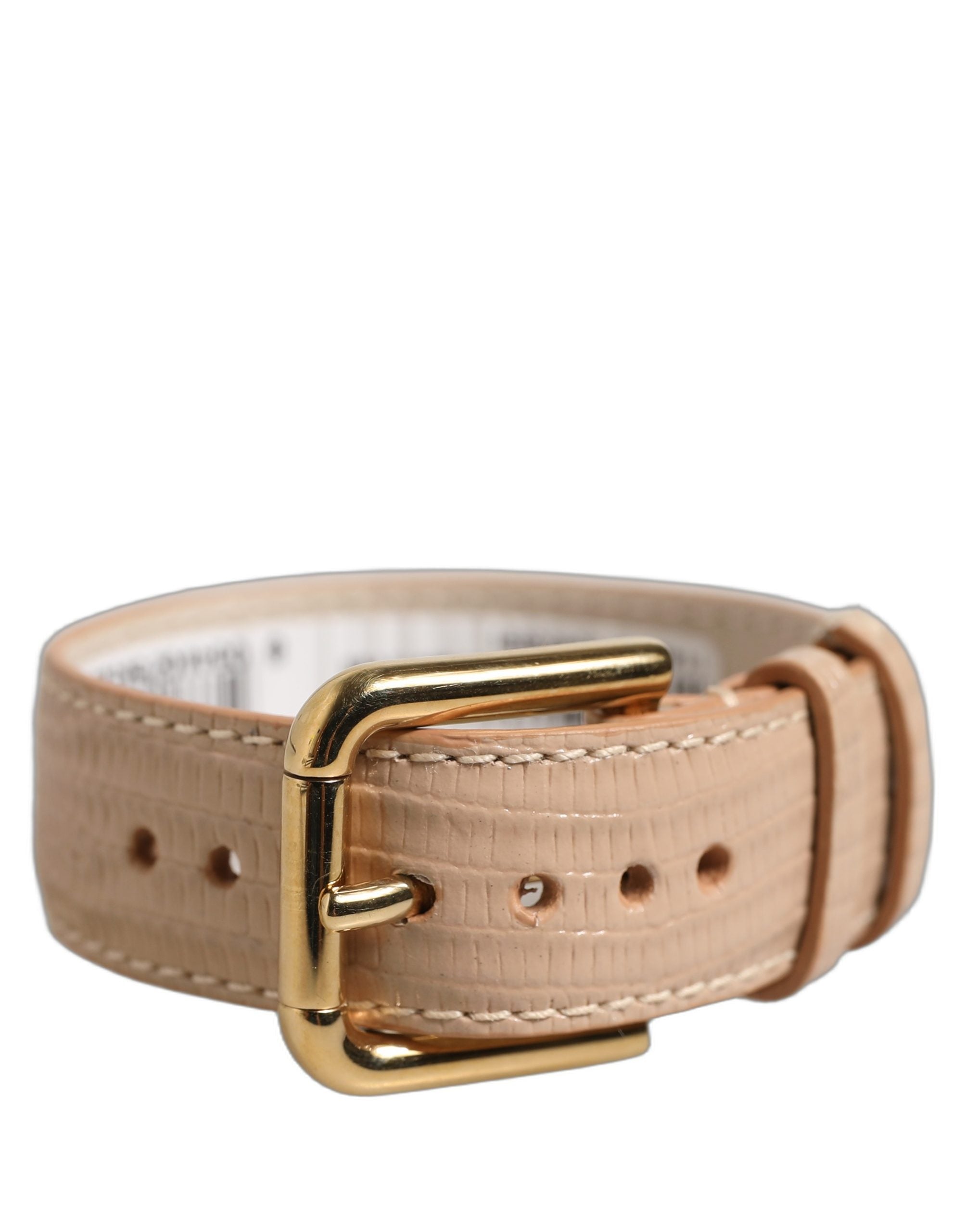 Dolce & Gabbana Beige Armband aus strukturiertem Leder mit goldener Schnalle
