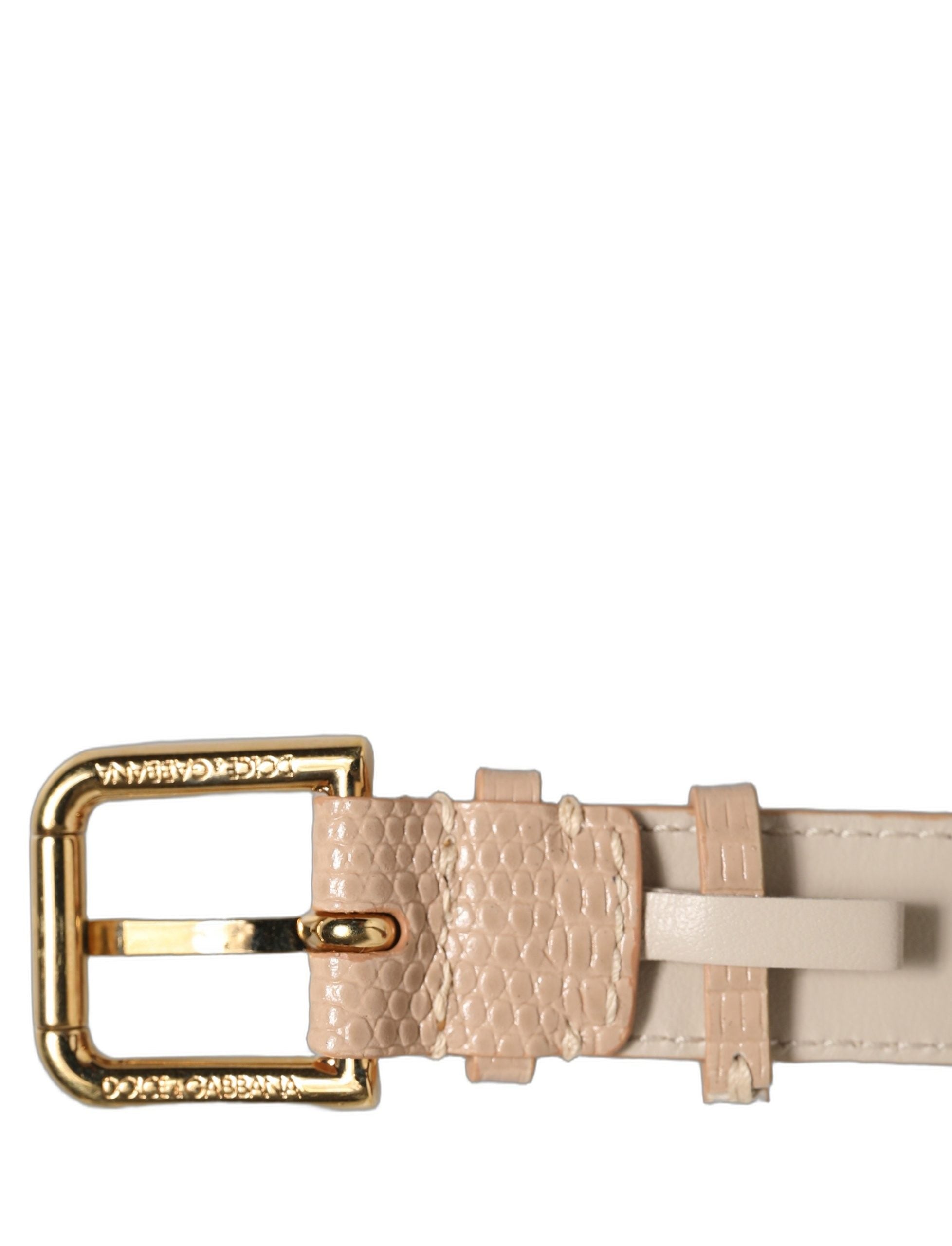 Dolce & Gabbana Beige Armband aus strukturiertem Leder mit goldener Schnalle