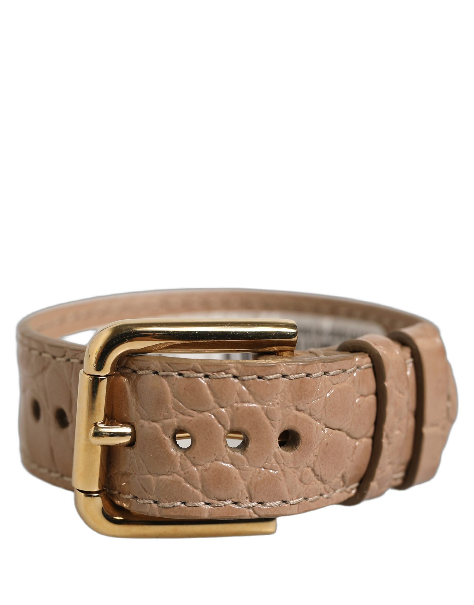 Dolce & Gabbana Braunes Lederarmband mit Kroko-Prägung und goldener Schnalle