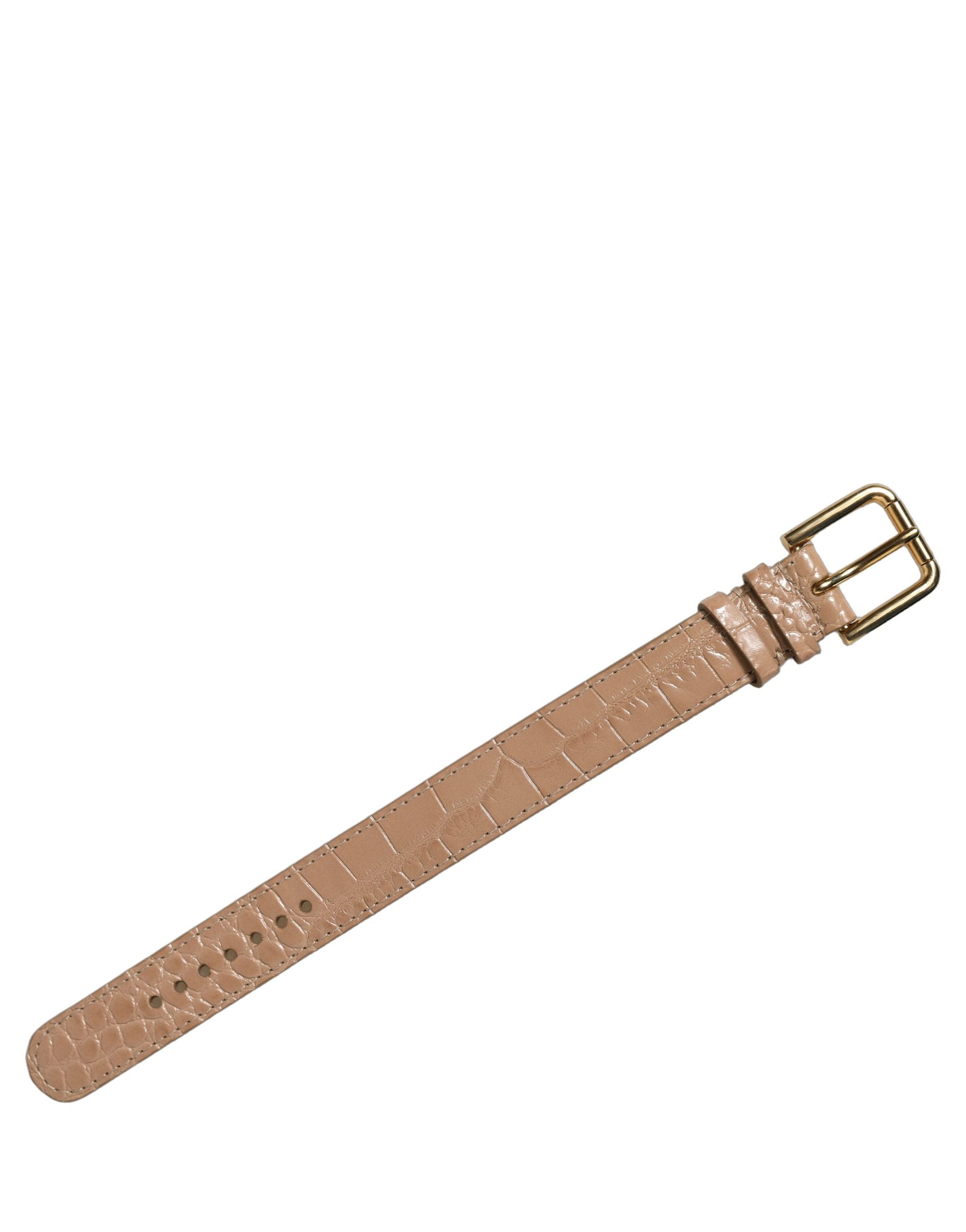 Dolce & Gabbana Braunes Lederarmband mit Kroko-Prägung und goldener Schnalle