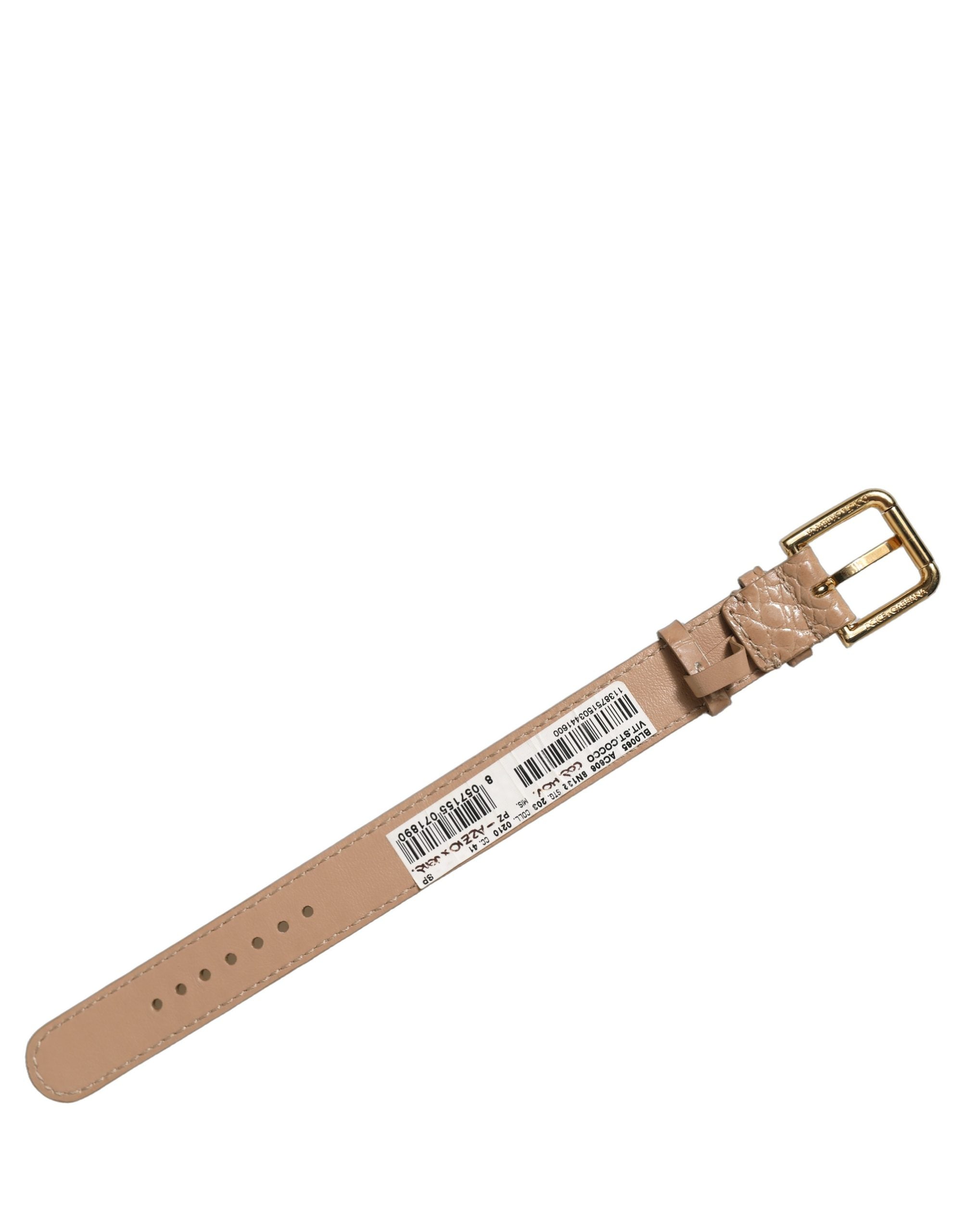 Dolce & Gabbana Braunes Lederarmband mit Kroko-Prägung und goldener Schnalle