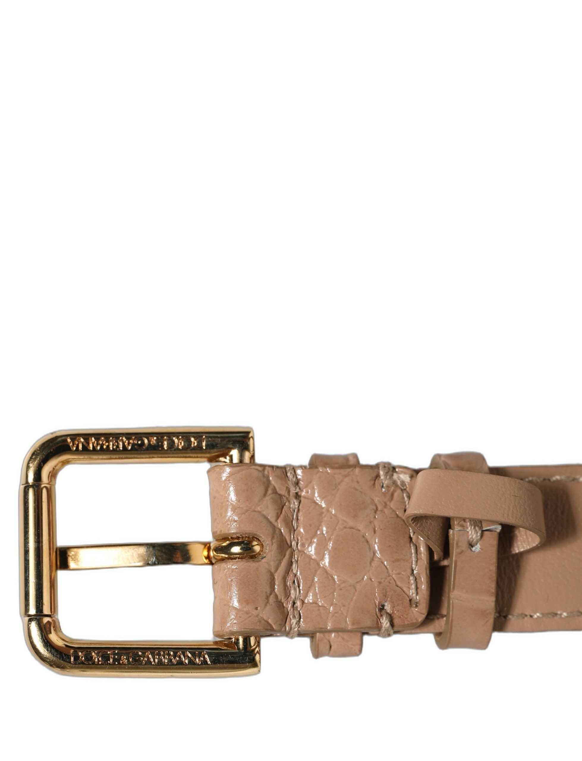 Dolce & Gabbana Braunes Lederarmband mit Kroko-Prägung und goldener Schnalle