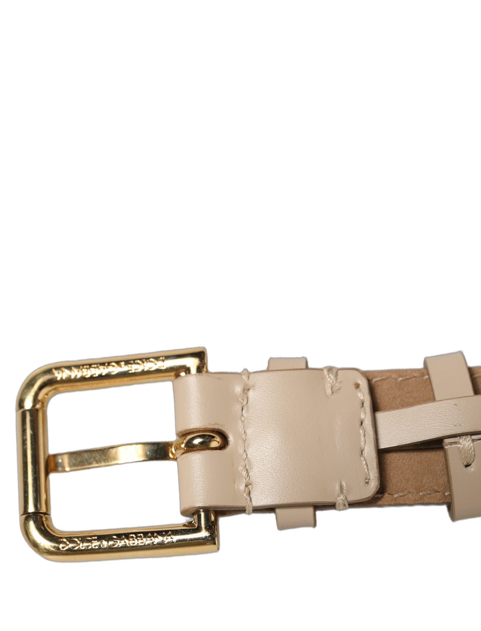 Dolce & Gabbana Armband aus beigem Kalbsleder mit goldener Schnalle