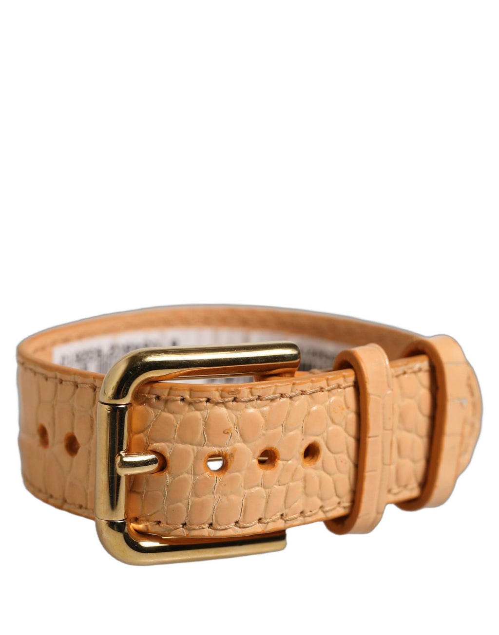 Dolce & Gabbana Beige Leder-Armband mit Gold-Schnalle und Prägung