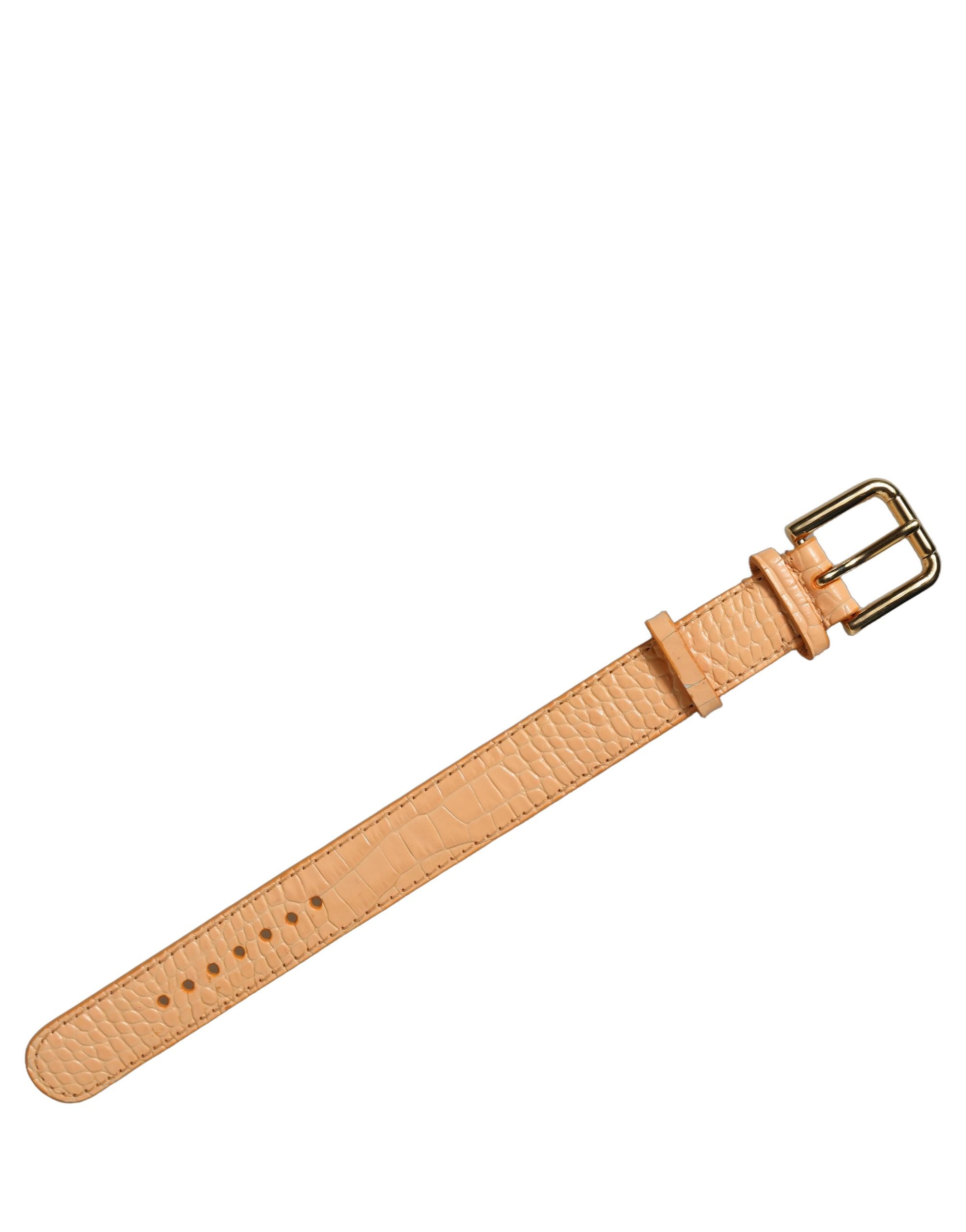 Dolce & Gabbana Beige Leder-Armband mit Gold-Schnalle und Prägung