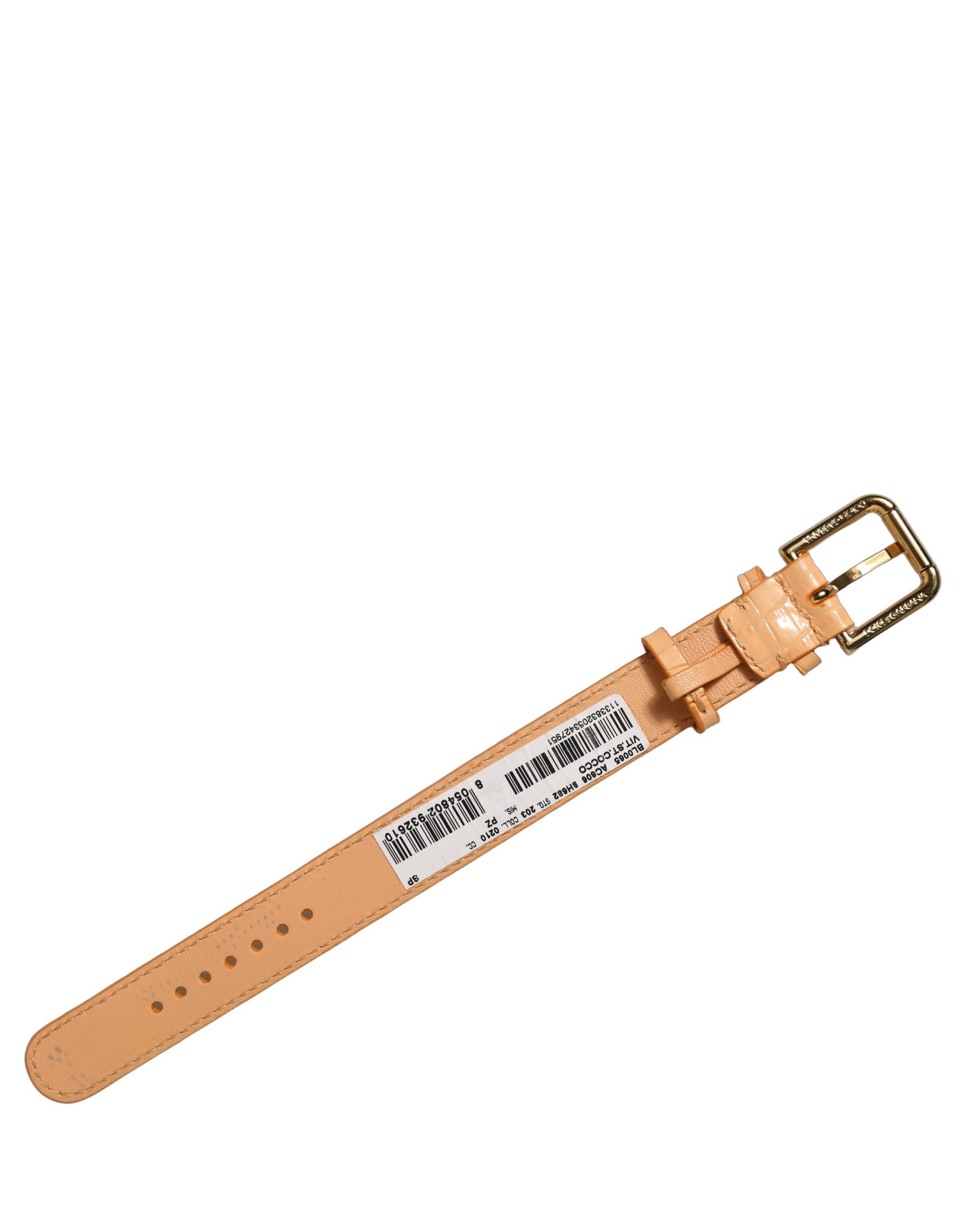 Dolce & Gabbana Beige Leder-Armband mit Gold-Schnalle und Prägung