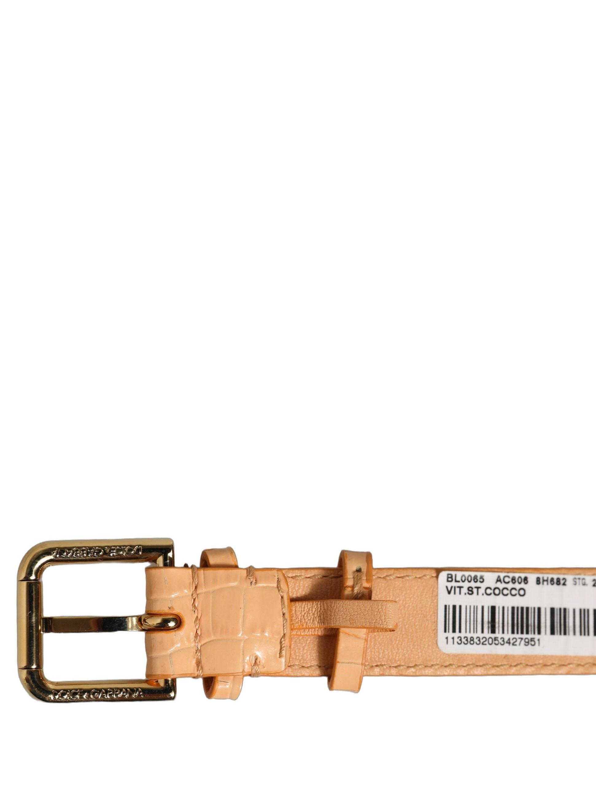Dolce & Gabbana Beige Leder-Armband mit Gold-Schnalle und Prägung