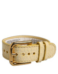 Dolce & Gabbana Beige Leder-Armband mit Goldschließe und Prägung