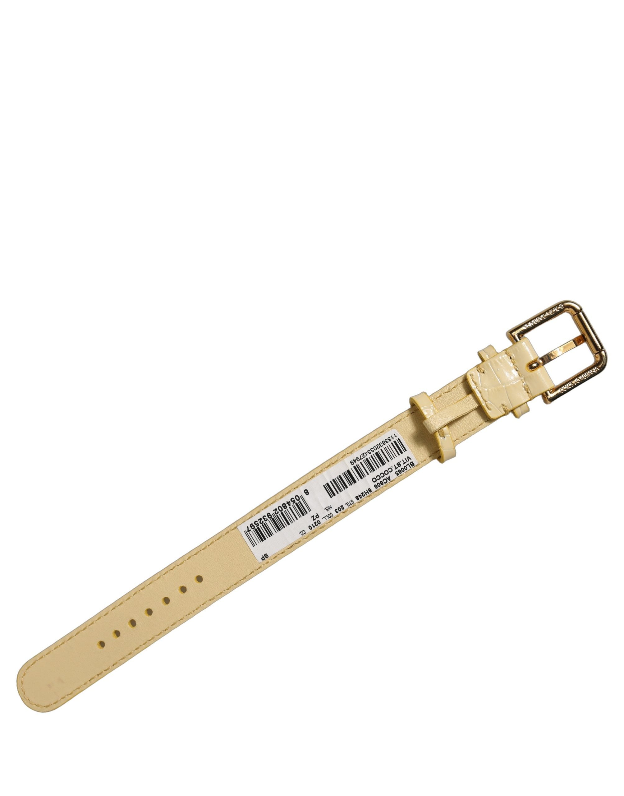Dolce & Gabbana Beige Leder-Armband mit Goldschließe und Prägung