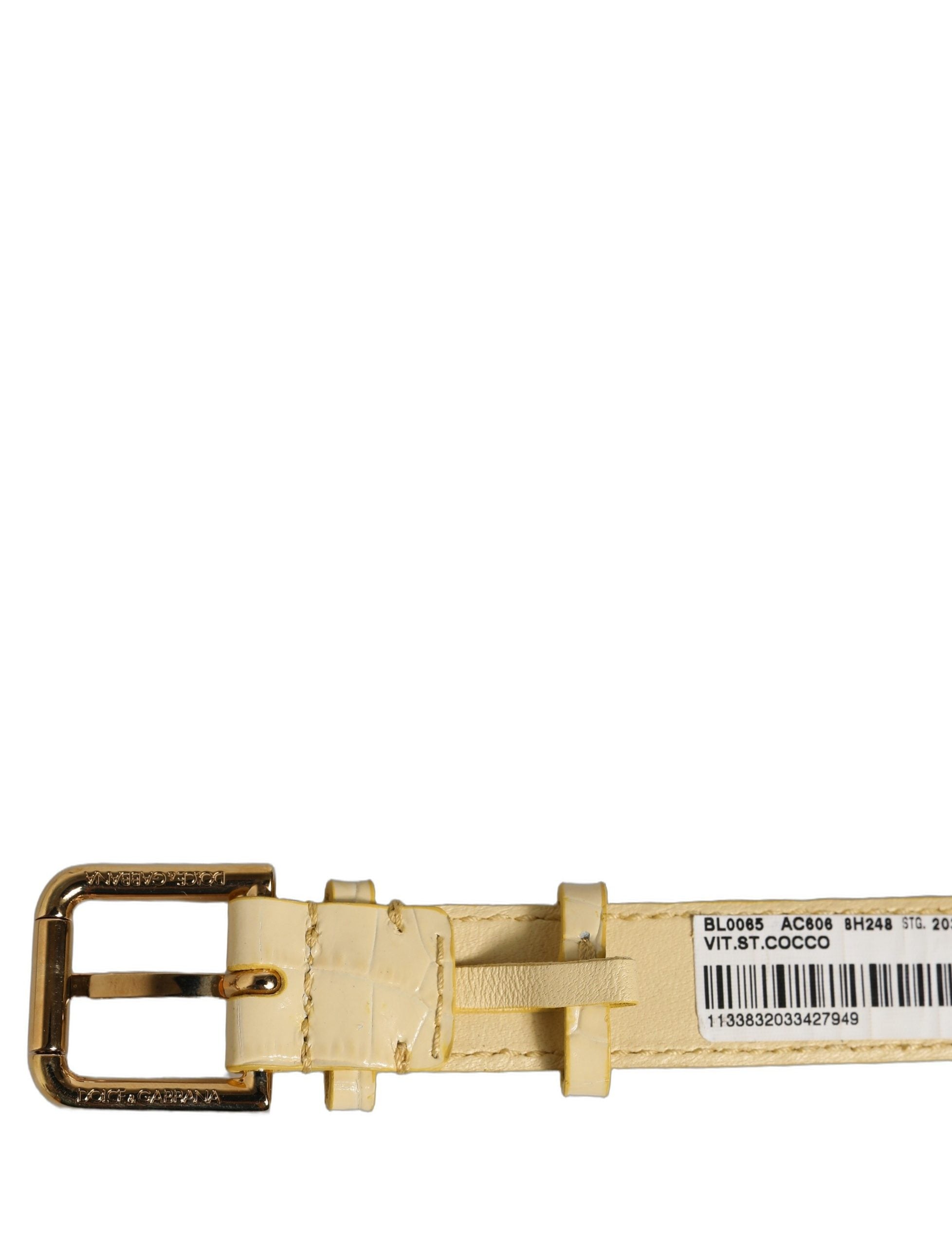 Dolce & Gabbana Beige Leder-Armband mit Goldschließe und Prägung