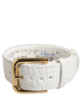 Dolce & Gabbana Weißer Gürtelarmband aus Leder mit Prägung und goldener Schnalle