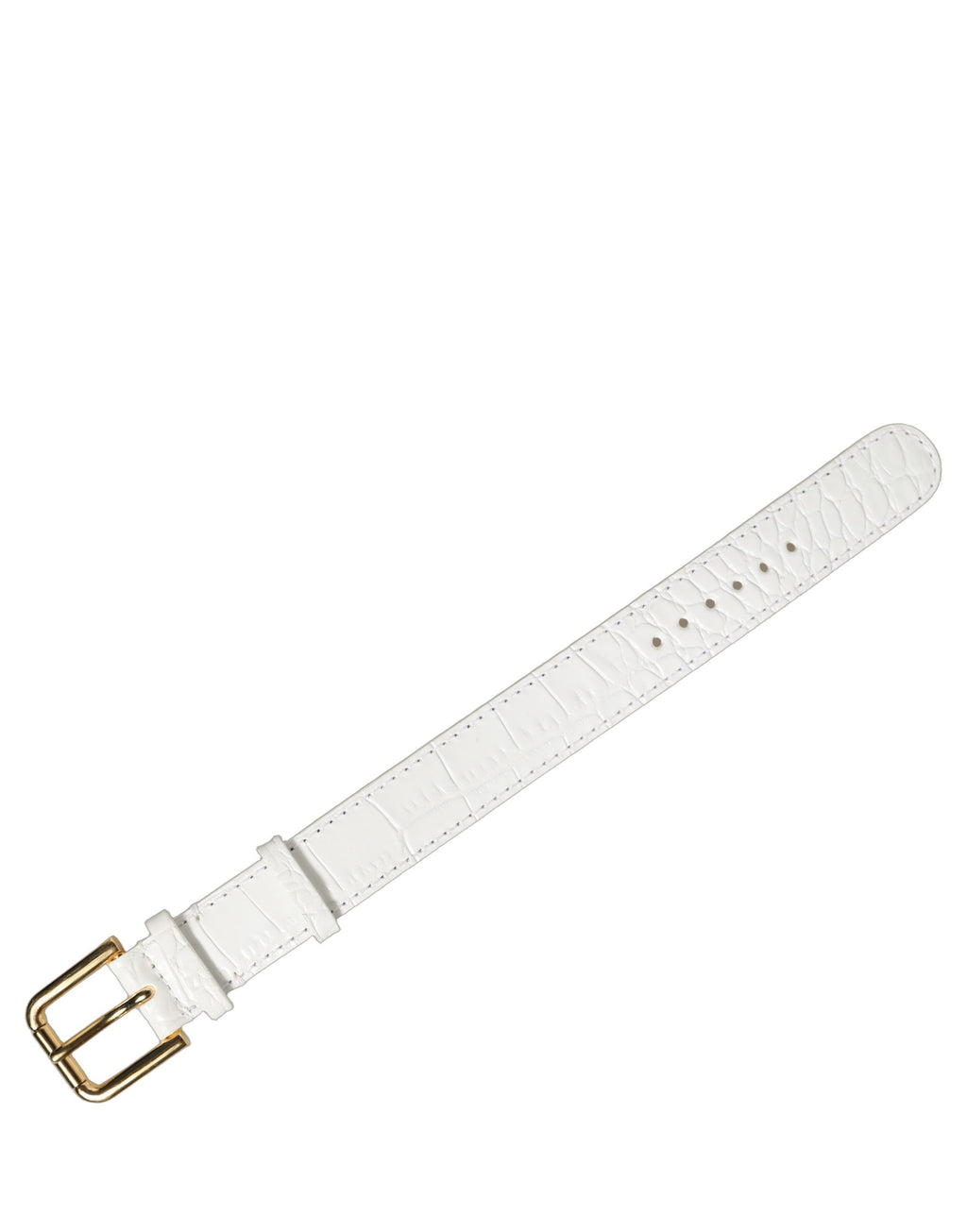 Dolce & Gabbana Weißer Gürtelarmband aus Leder mit Prägung und goldener Schnalle