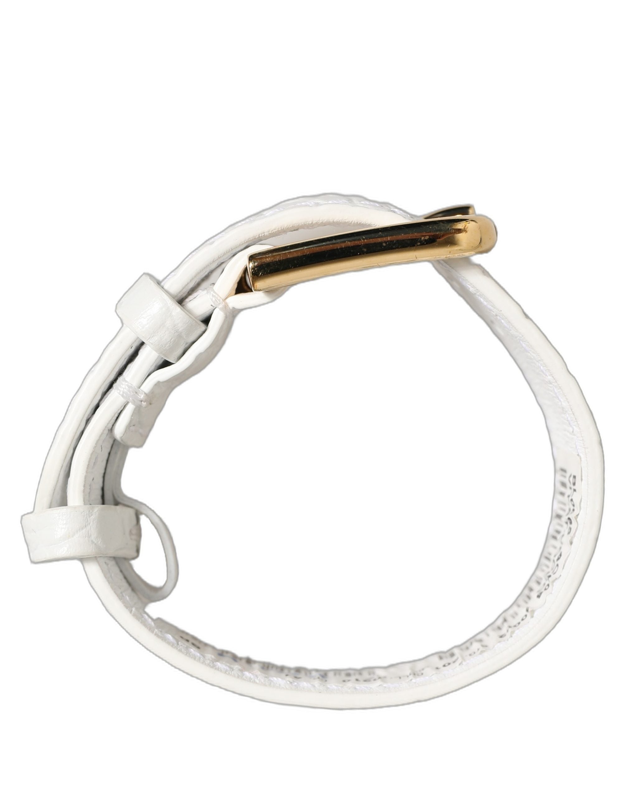 Dolce & Gabbana Weißer Gürtelarmband aus Leder mit Prägung und goldener Schnalle