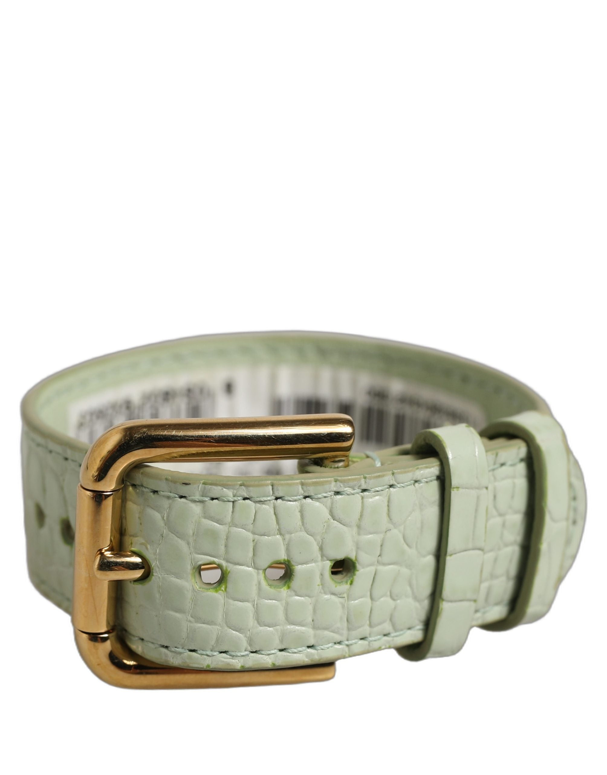 Dolce & Gabbana Armband aus grünem Leder mit Prägung und Goldschnalle