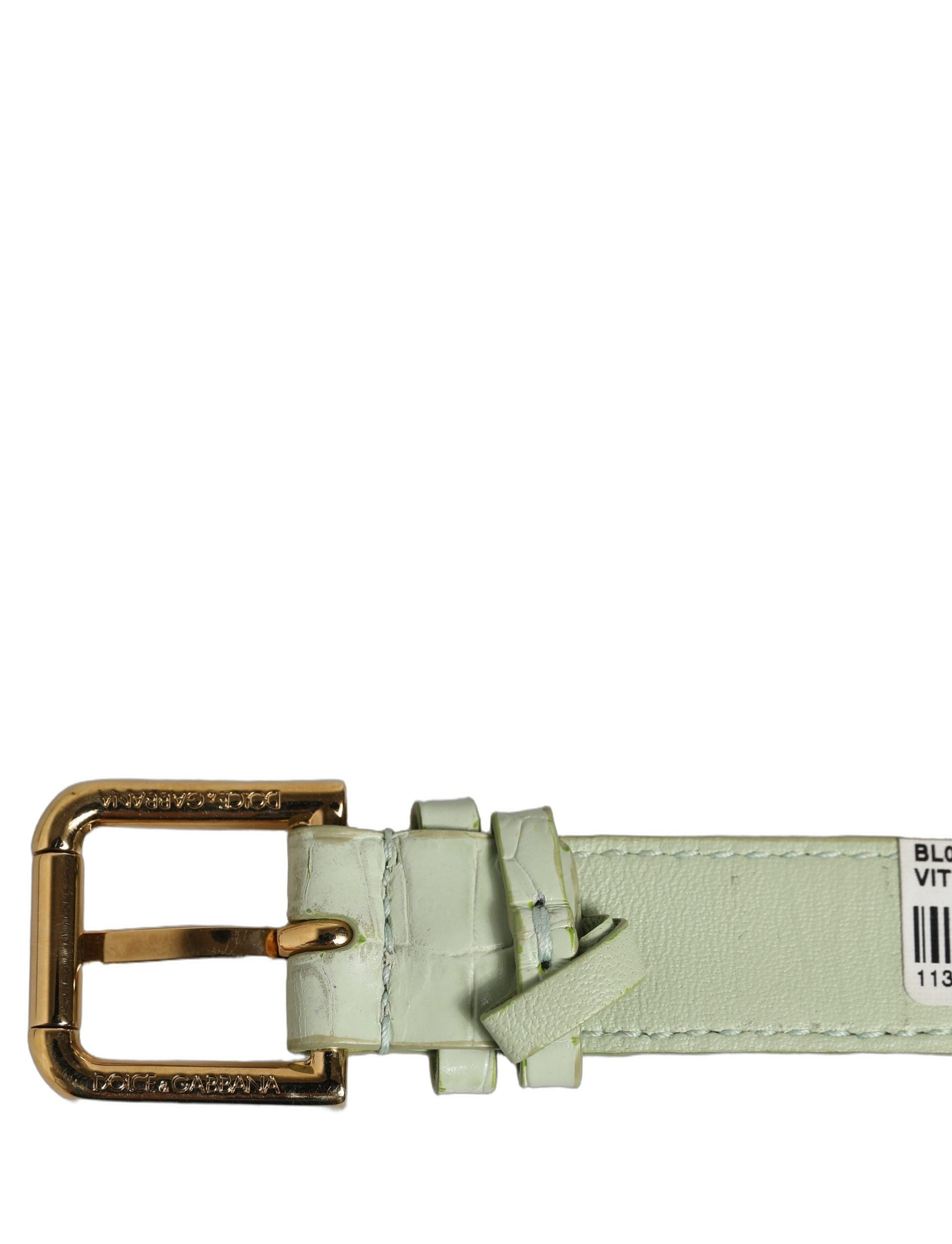 Dolce & Gabbana Armband aus grünem Leder mit Prägung und Goldschnalle