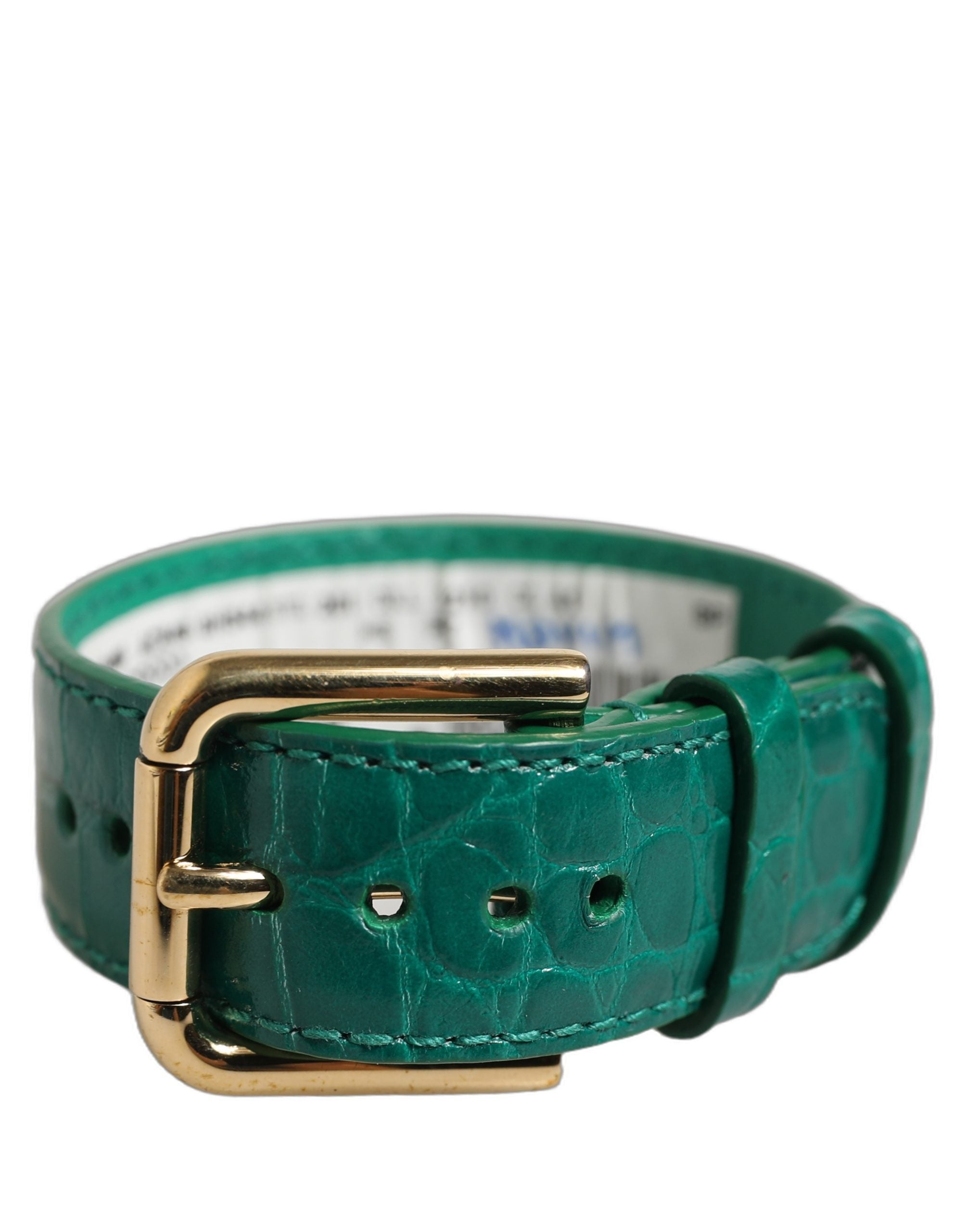 Dolce & Gabbana Armband aus grünem Leder mit Prägung und goldener Schnalle