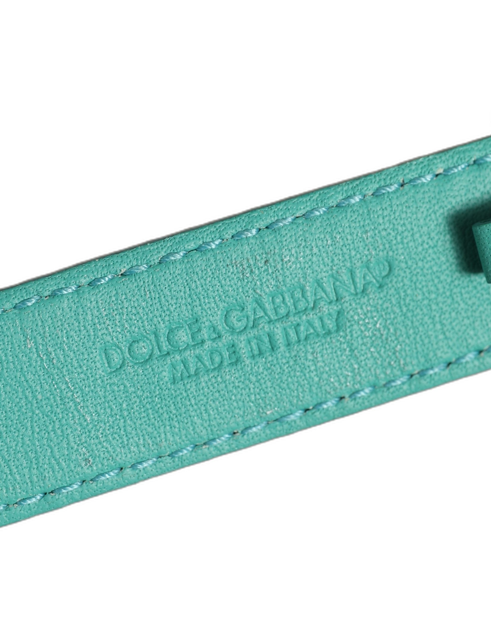 Dolce & Gabbana Armband aus blauem Leder mit Prägung und goldener Schnalle