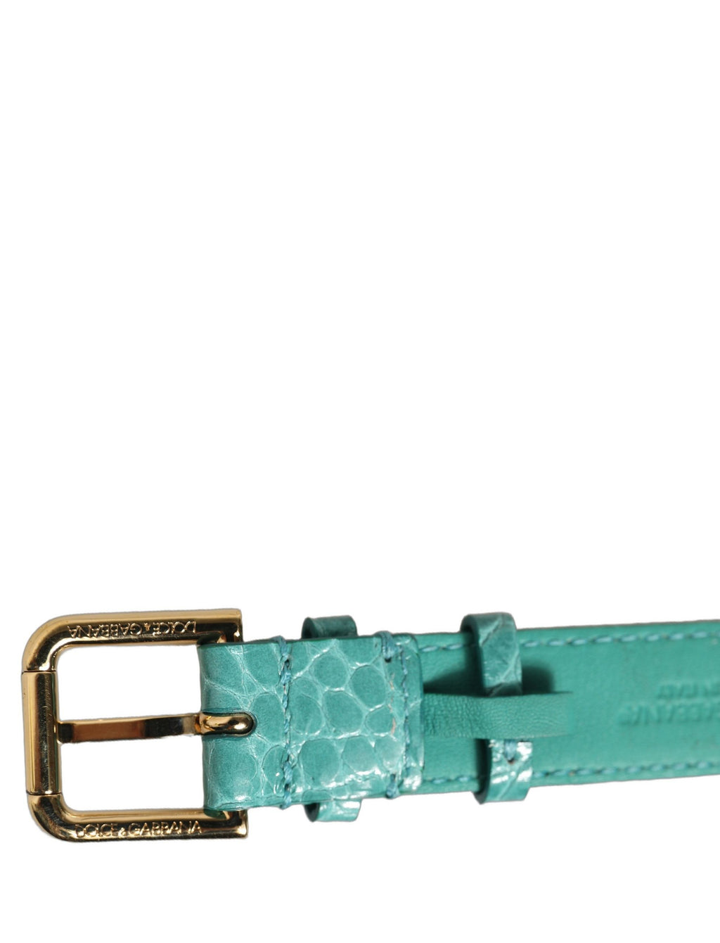 Dolce & Gabbana Armband aus blauem Leder mit Prägung und goldener Schnalle