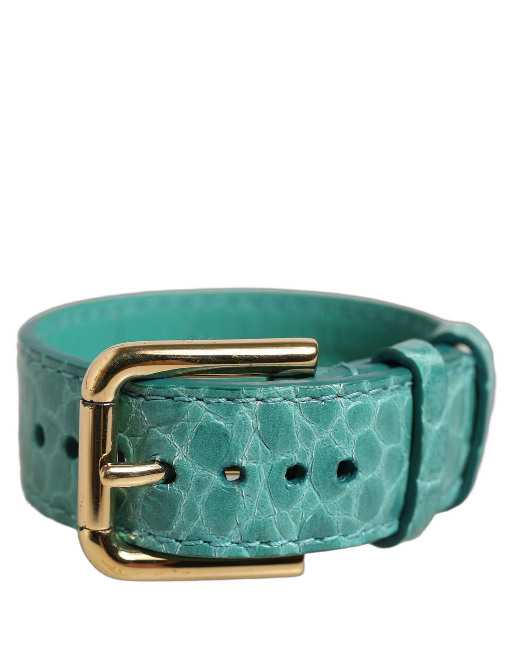 Dolce & Gabbana Armband aus blauem Leder mit Prägung und goldener Schnalle