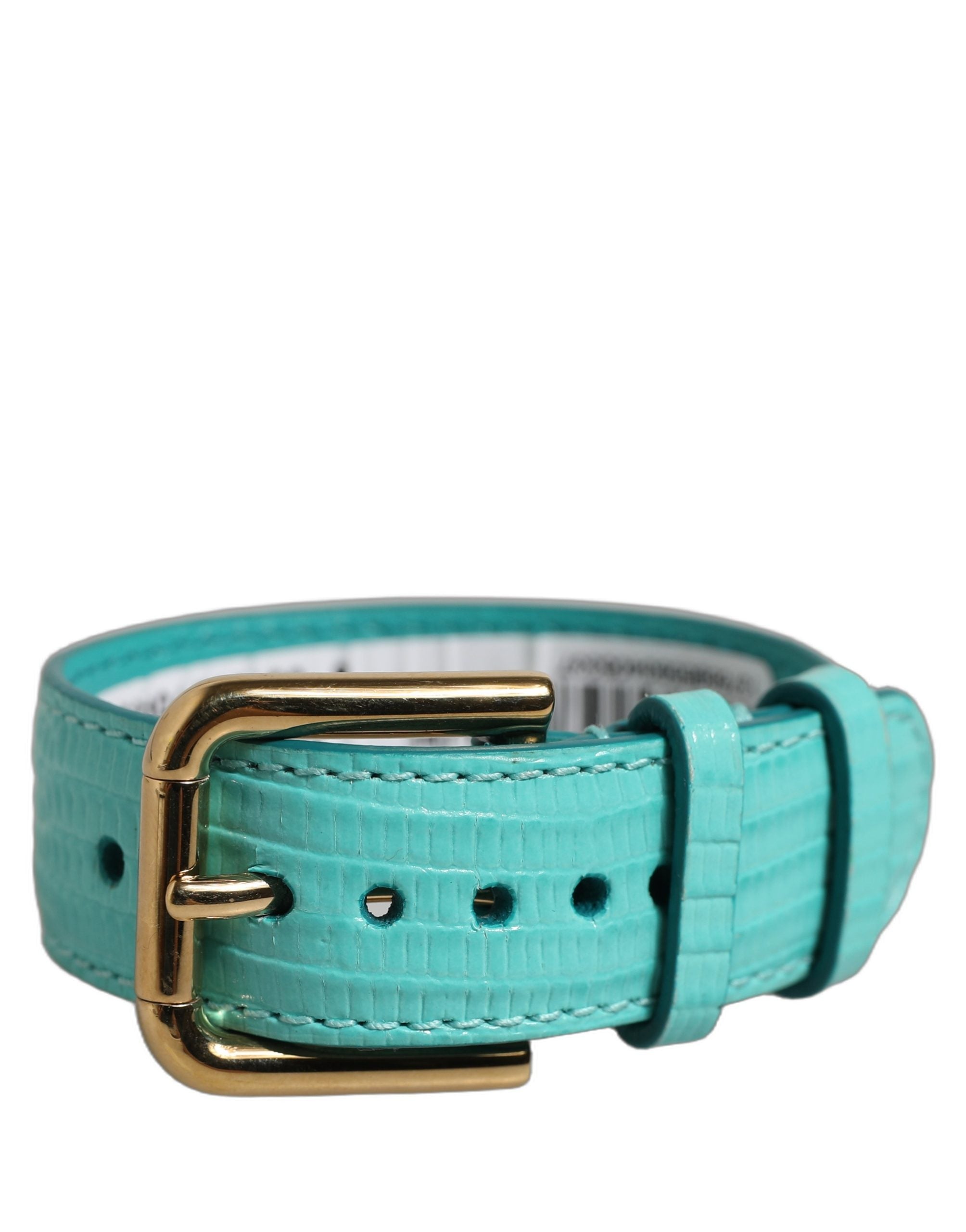 Dolce & Gabbana Blauer Lederarmband mit goldener Schnalle und Textur
