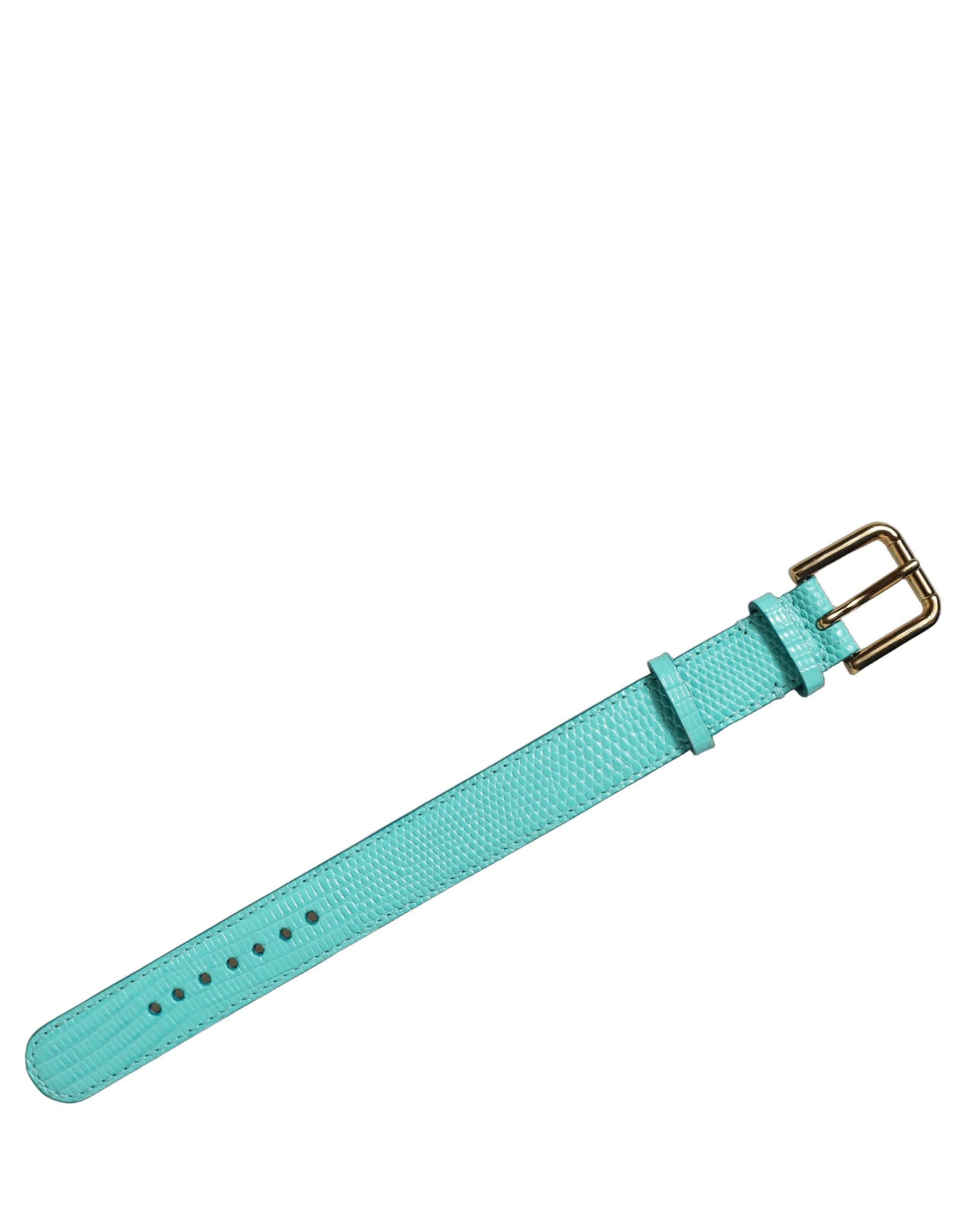 Dolce & Gabbana Blauer Lederarmband mit goldener Schnalle und Textur
