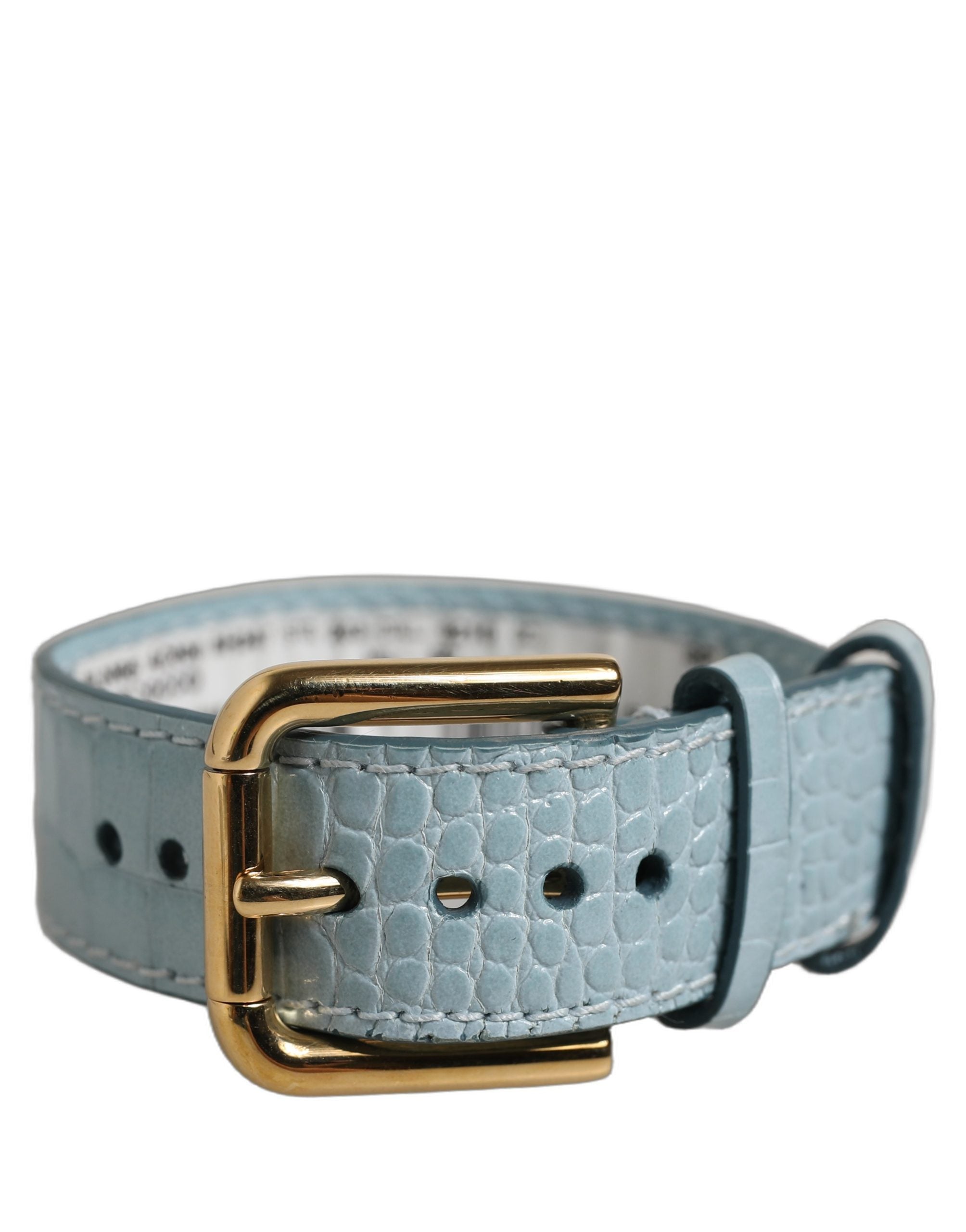 Dolce & Gabbana Armband aus blauem Leder mit Prägung und goldener Schnalle