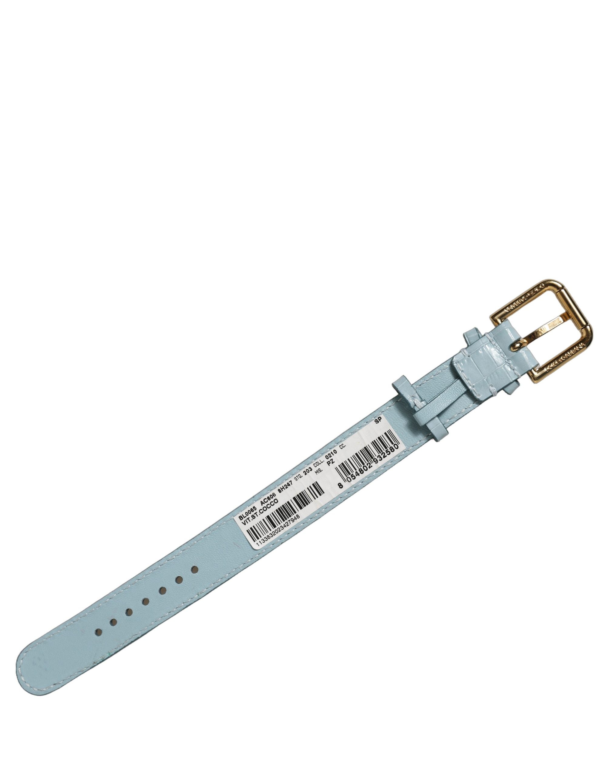 Dolce & Gabbana Armband aus blauem Leder mit Prägung und goldener Schnalle