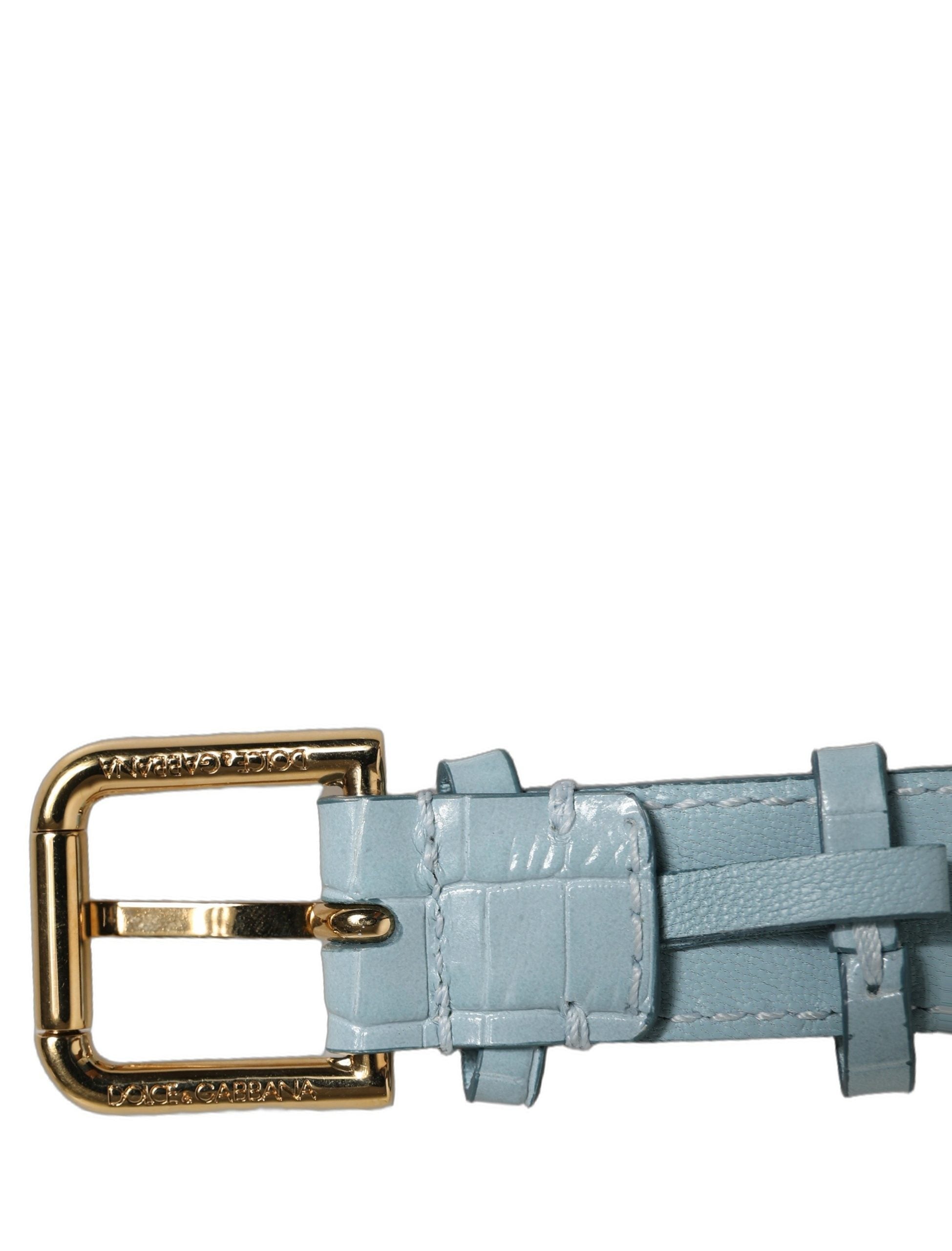 Dolce & Gabbana Armband aus blauem Leder mit Prägung und goldener Schnalle