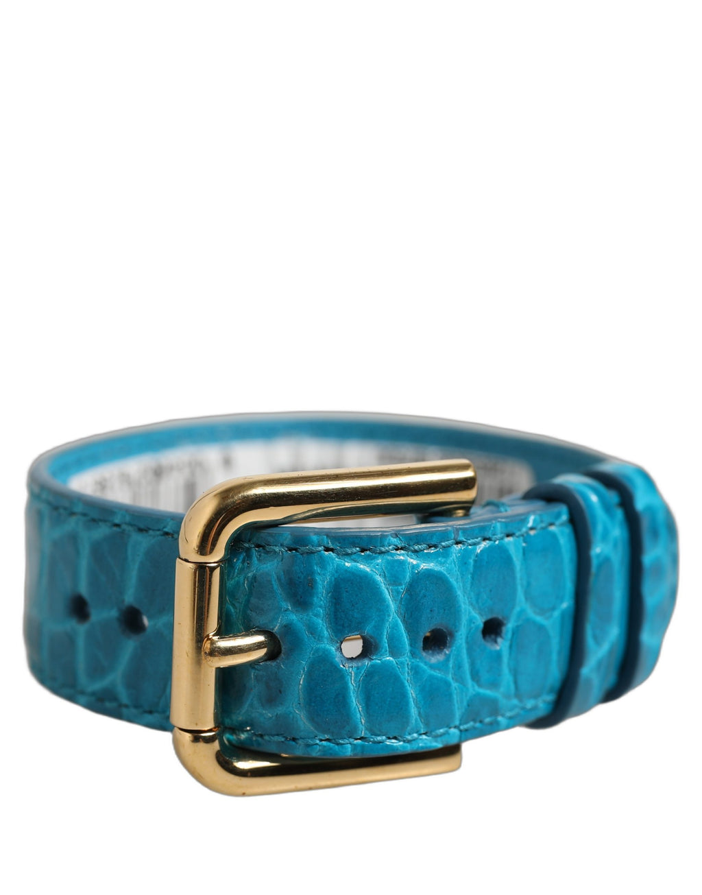 Dolce & Gabbana Armband aus blauem Leder mit Prägung und goldener Schnalle