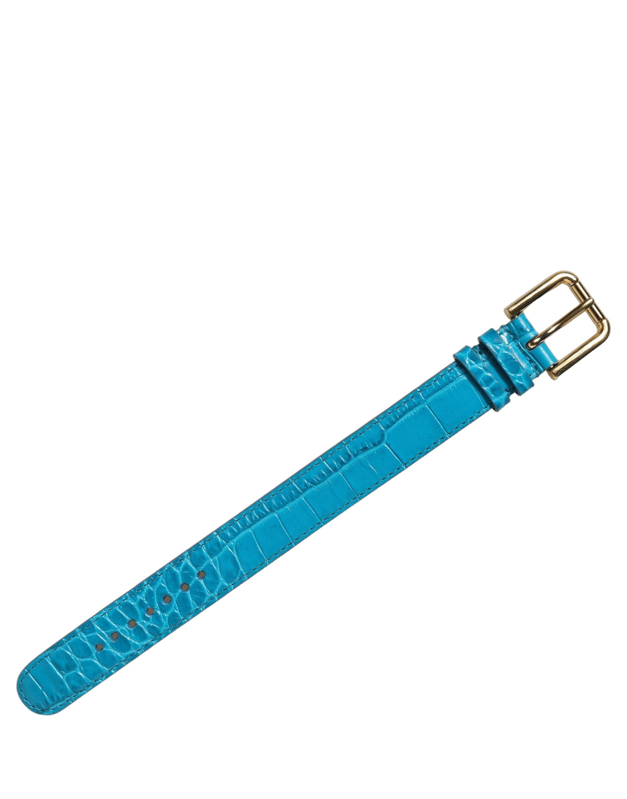 Dolce & Gabbana Armband aus blauem Leder mit Prägung und goldener Schnalle