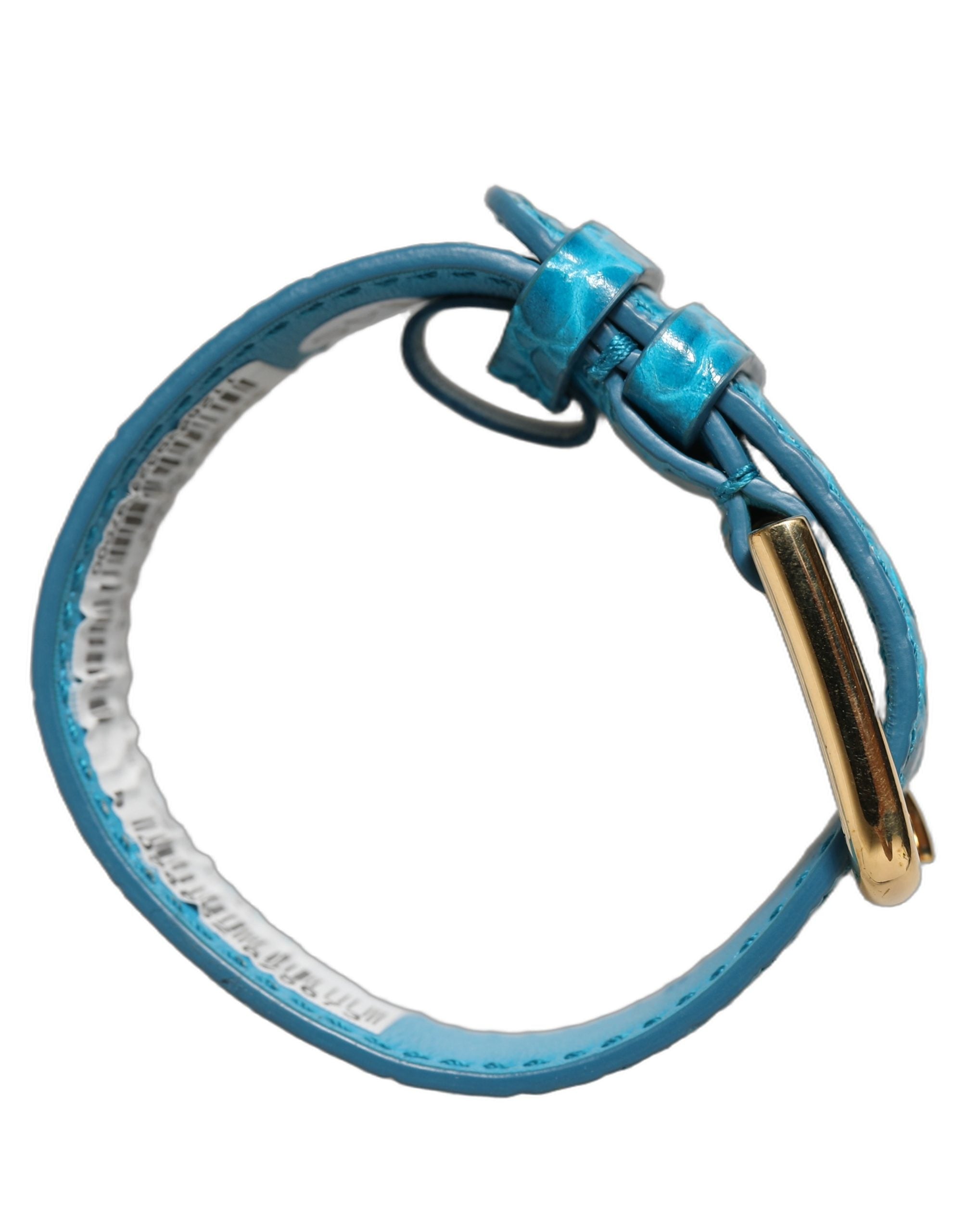 Dolce & Gabbana Armband aus blauem Leder mit Prägung und goldener Schnalle