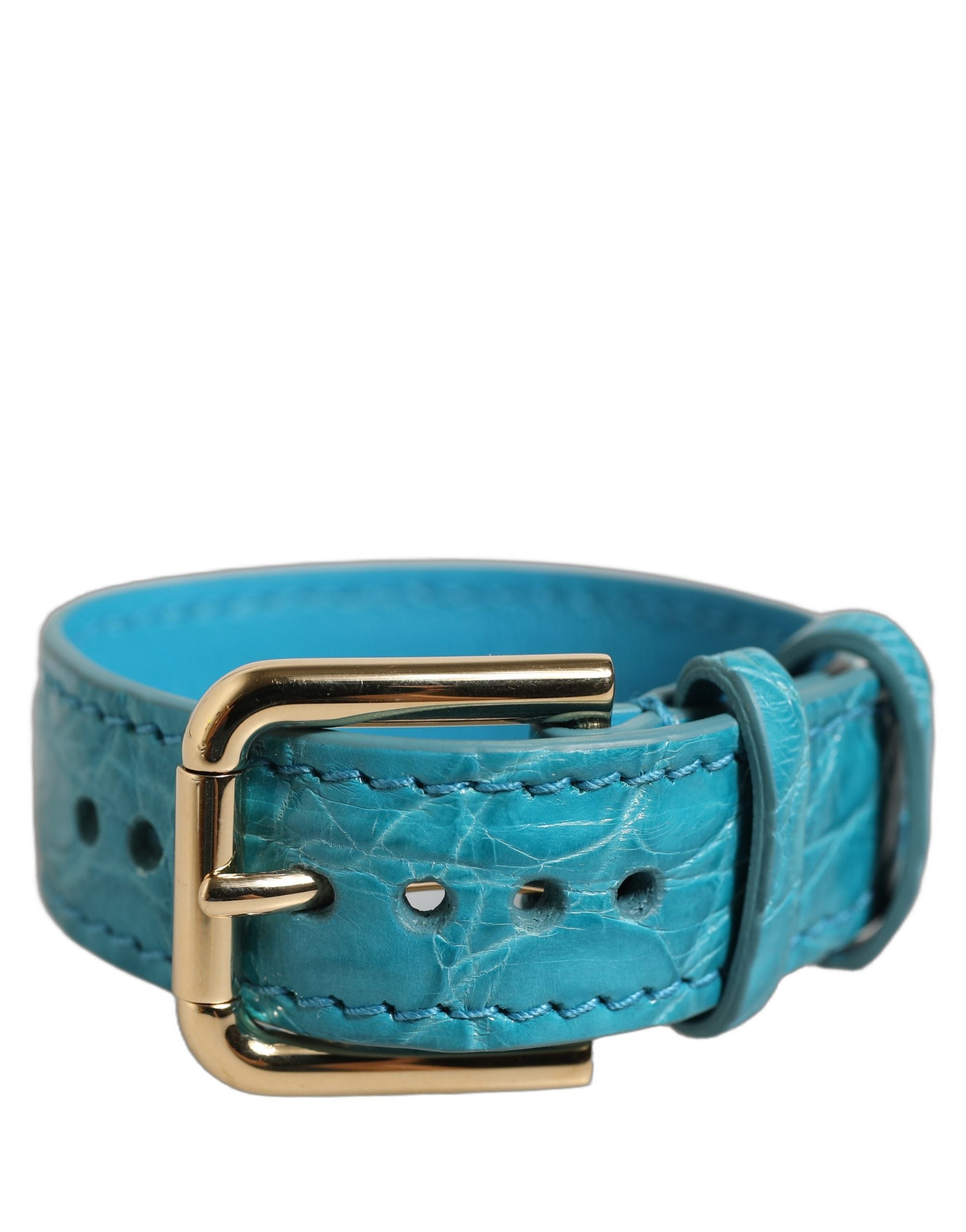 Dolce & Gabbana Armband aus türkisfarbenem Krokodilleder mit goldener Schnalle