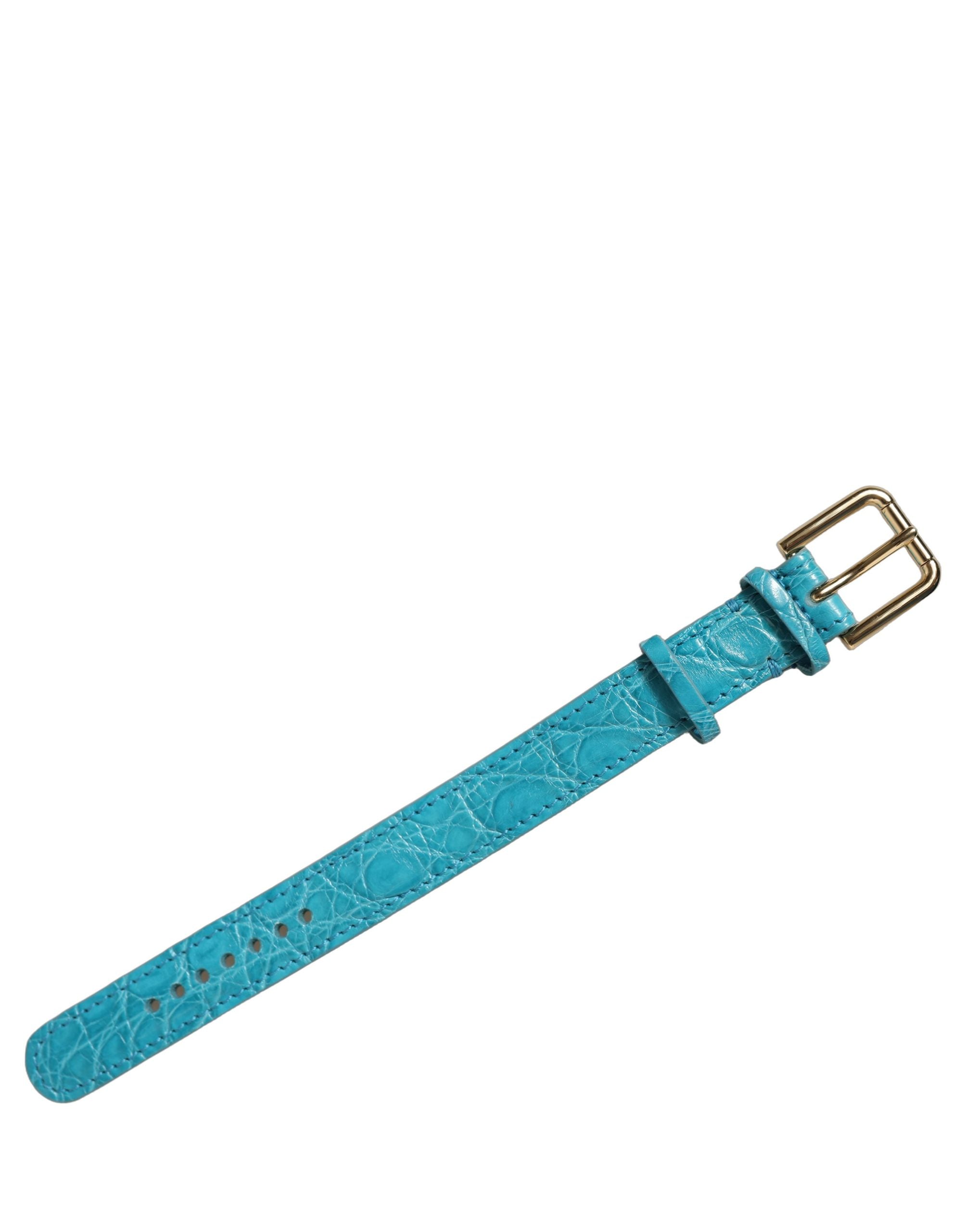 Dolce & Gabbana Armband aus türkisfarbenem Krokodilleder mit goldener Schnalle