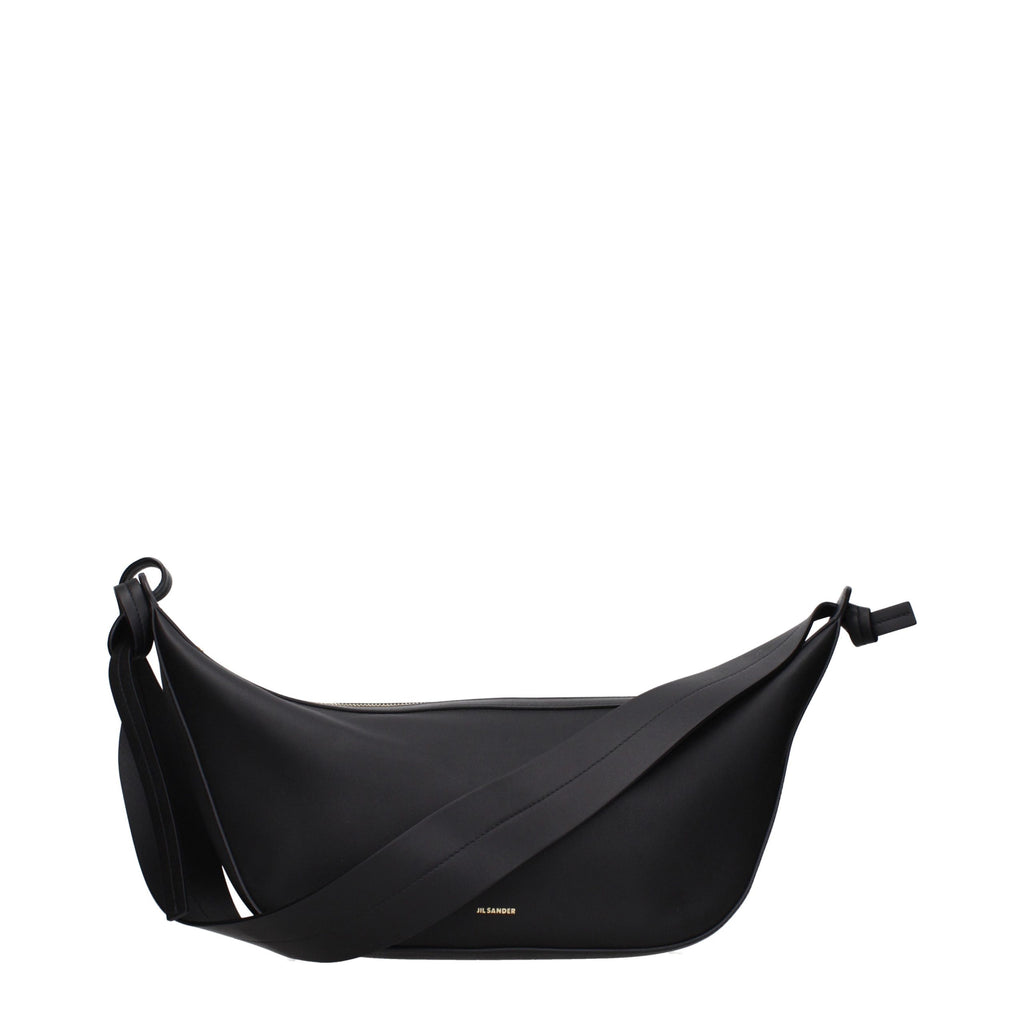 Jil Sander Schwarze Leder Umhängetasche