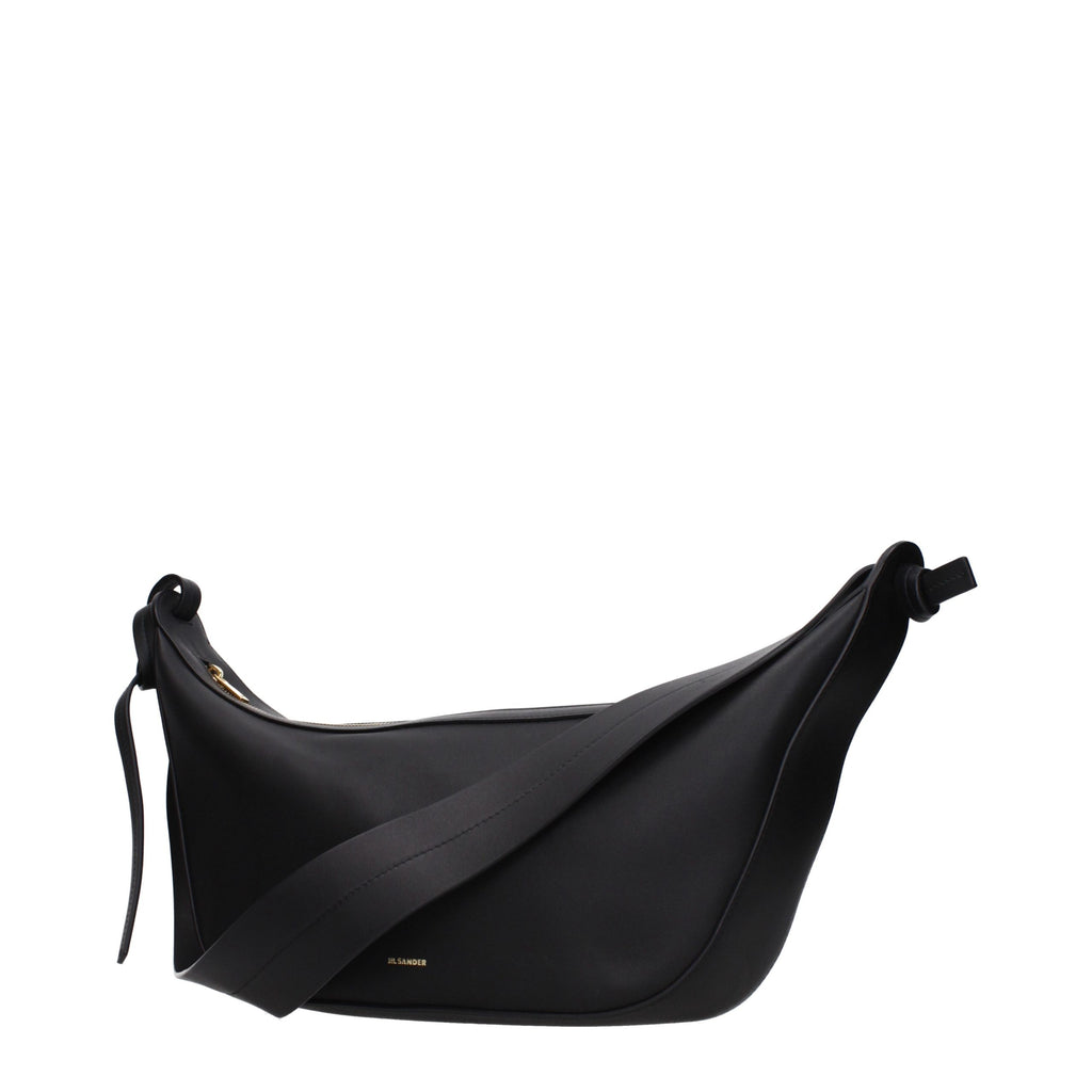 Jil Sander Schwarze Leder Umhängetasche