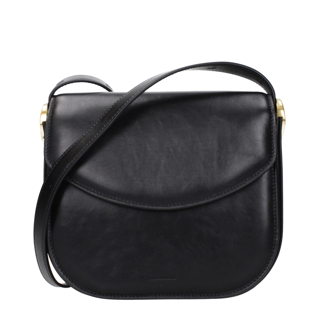 Jil Sander Schwarze Leder Umhängetasche