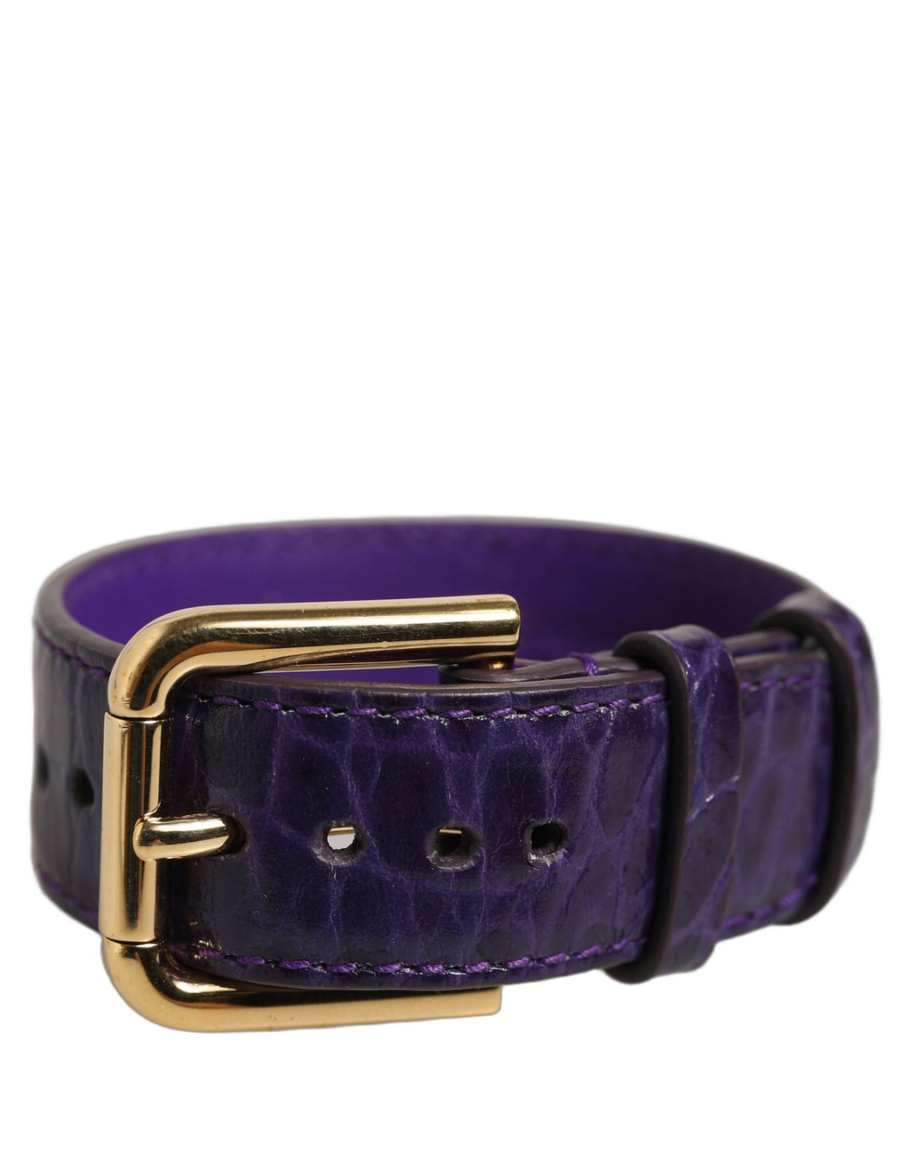 Dolce & Gabbana Violett geprägtes Leder Armband mit goldener Schnalle