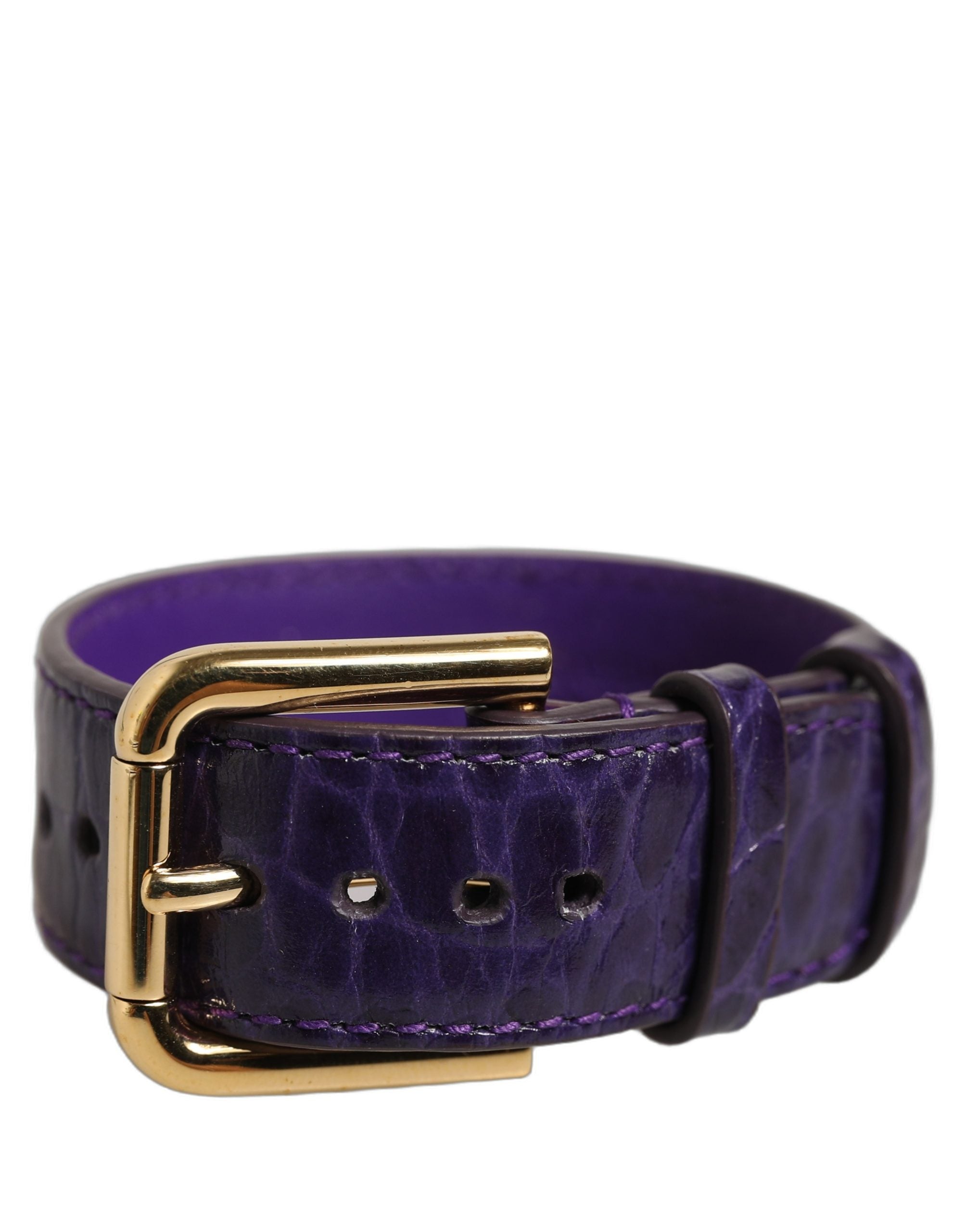 Dolce & Gabbana Violett geprägtes Leder Armband mit goldener Schnalle
