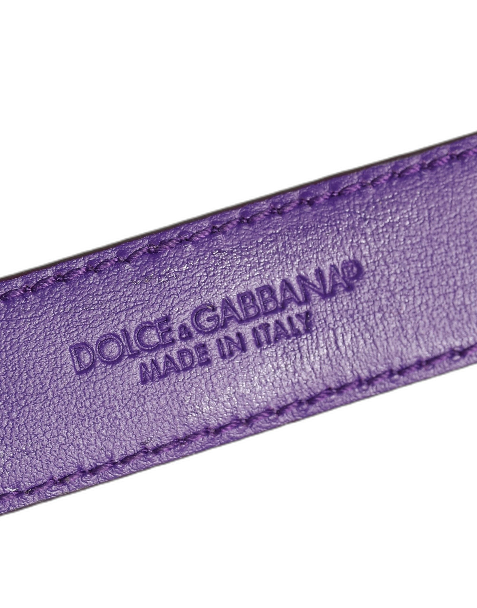 Dolce & Gabbana Violett geprägtes Leder Armband mit goldener Schnalle