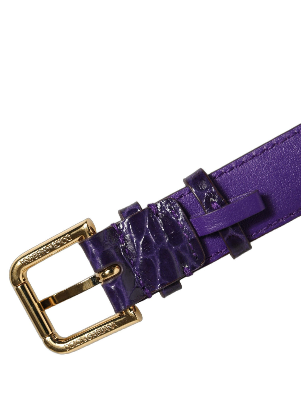 Dolce & Gabbana Violett geprägtes Leder Armband mit goldener Schnalle