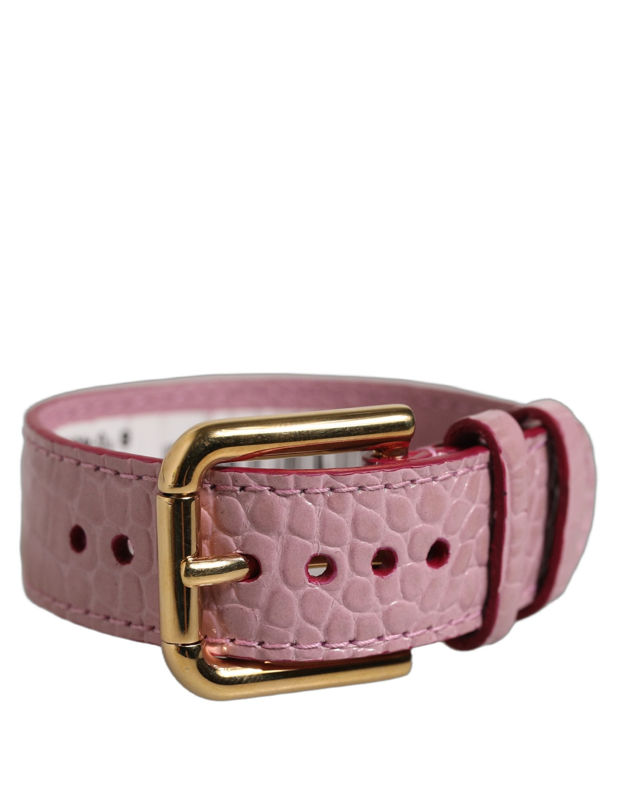 Dolce & Gabbana Armband aus rosafarbenem Leder mit Prägung und goldener Schnalle