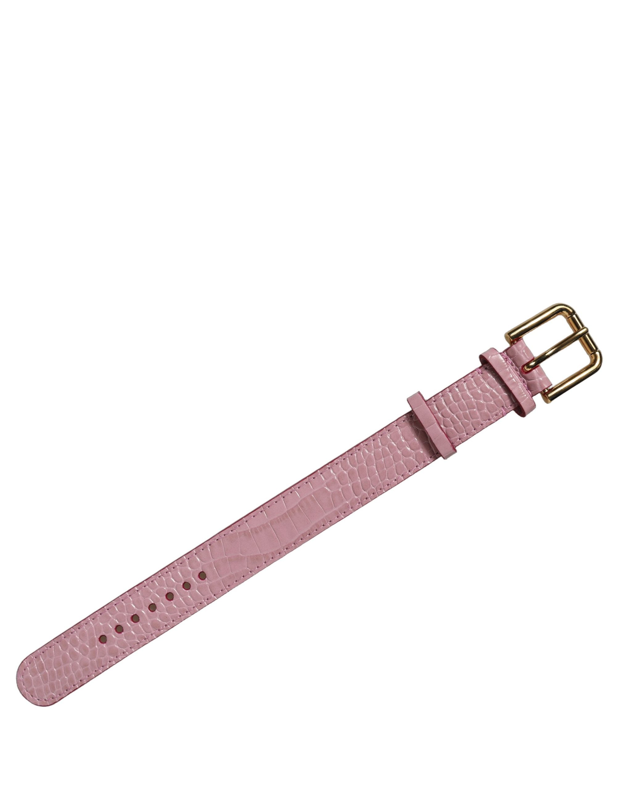 Dolce & Gabbana Armband aus rosafarbenem Leder mit Prägung und goldener Schnalle