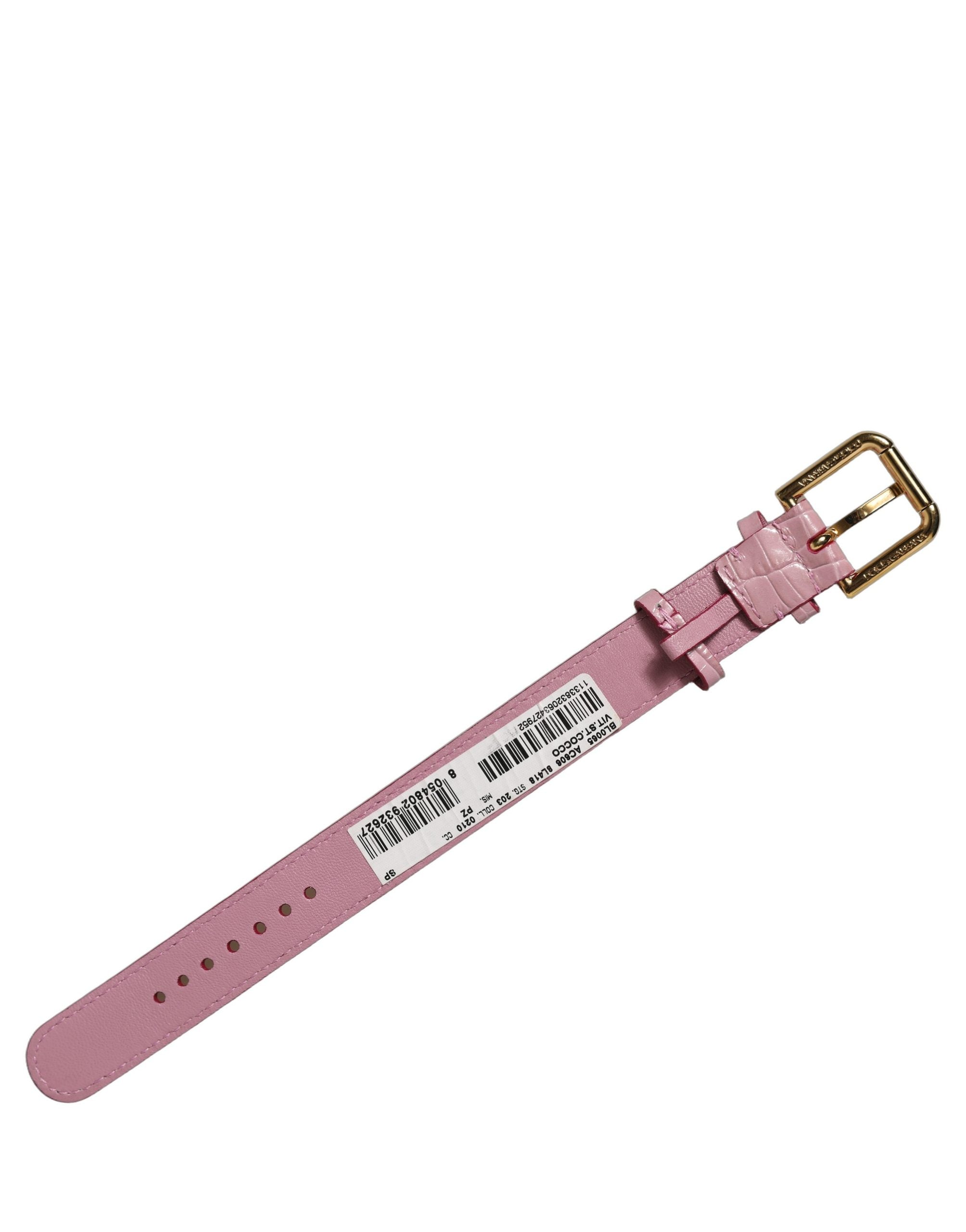 Dolce & Gabbana Armband aus rosafarbenem Leder mit Prägung und goldener Schnalle