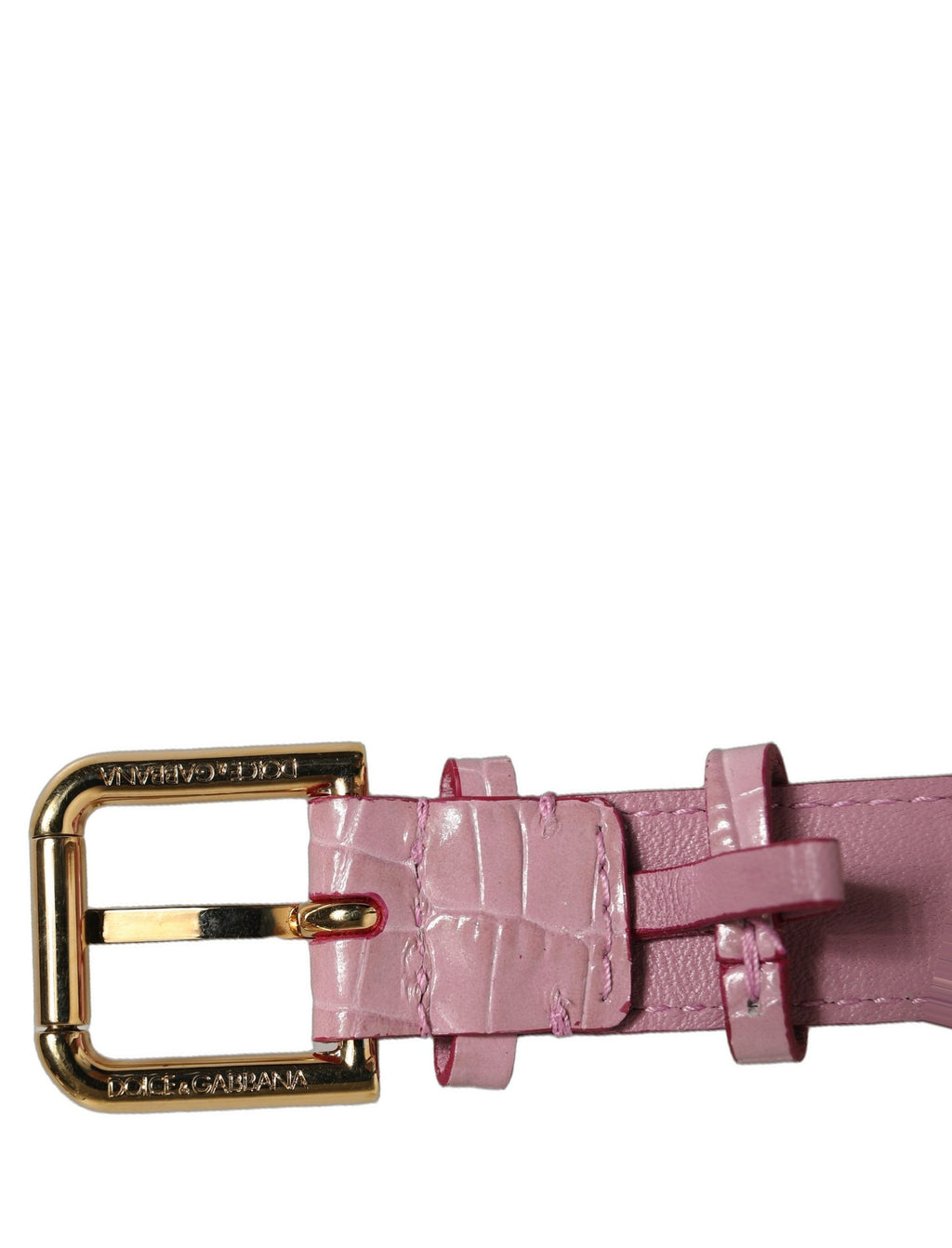 Dolce & Gabbana Armband aus rosafarbenem Leder mit Prägung und goldener Schnalle