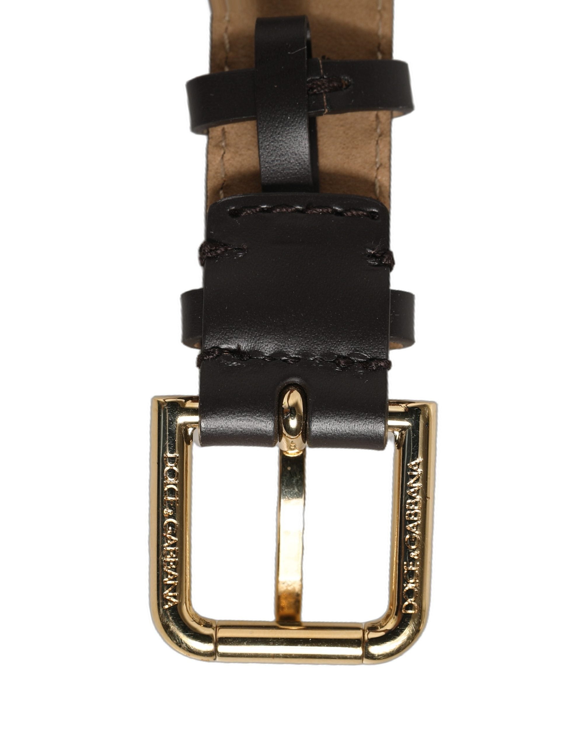 Dolce & Gabbana Armband aus schwarzem Kalbsleder mit goldener Schnalle