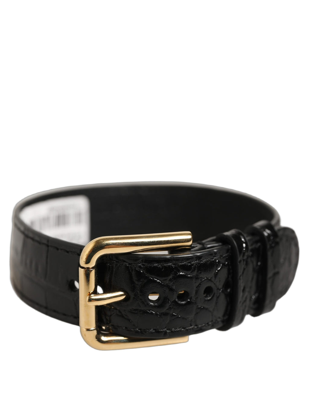 Dolce & Gabbana Schwarzes Armband aus strukturiertem Leder mit goldener Schnalle