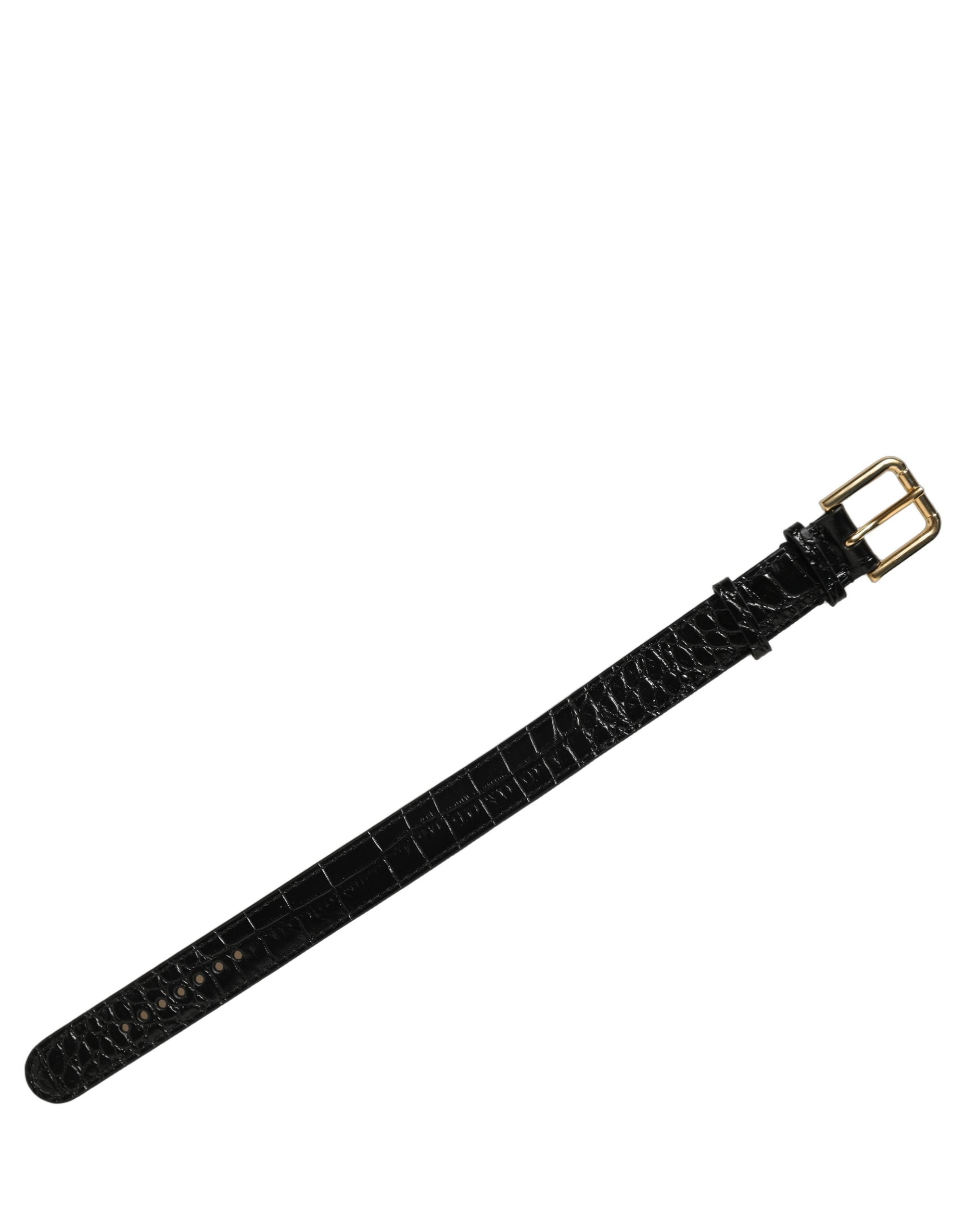Dolce & Gabbana Schwarzes Armband aus strukturiertem Leder mit goldener Schnalle